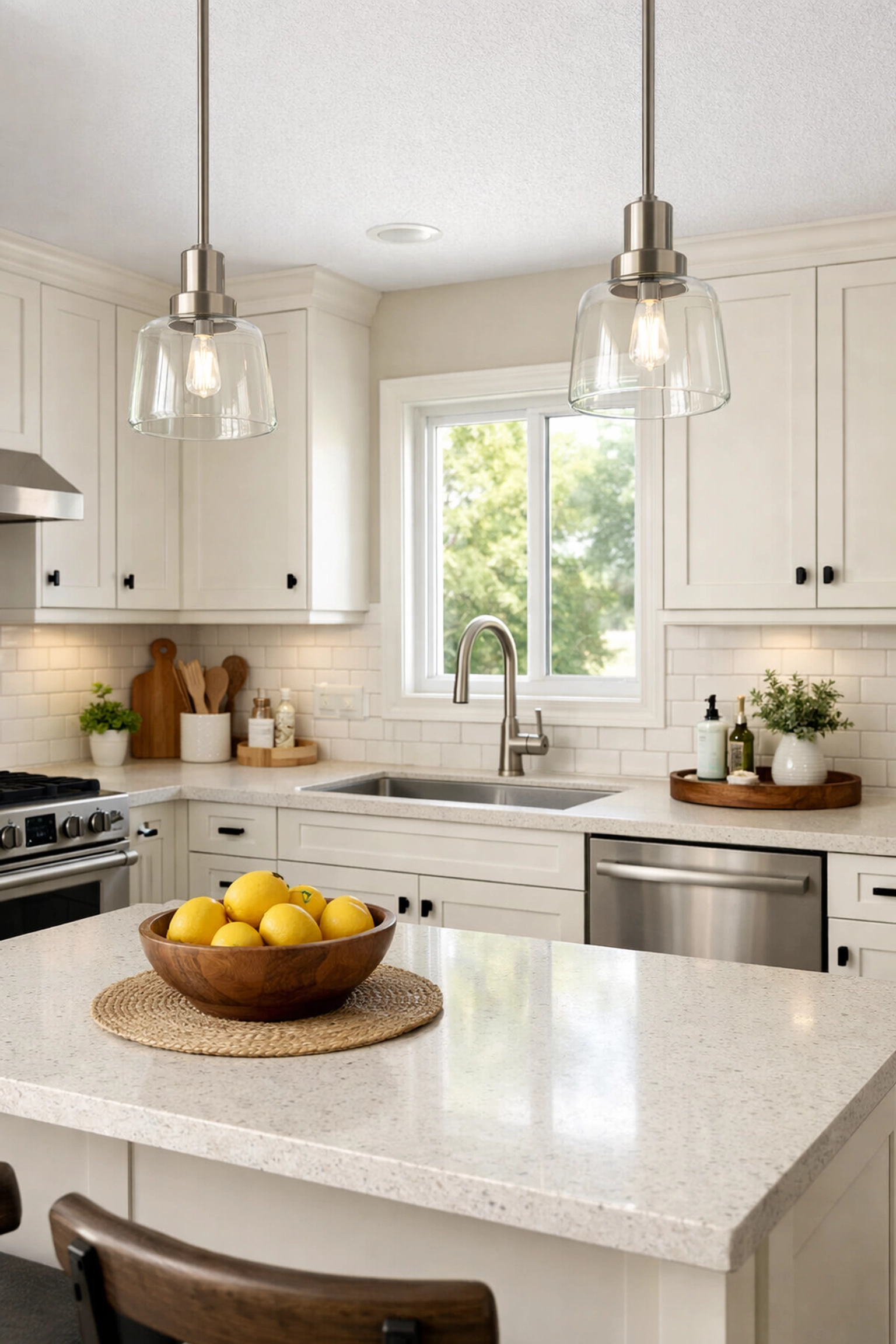 Modern kitchen remodeling Orlando with updated hardware and contemporary lighting fixtures