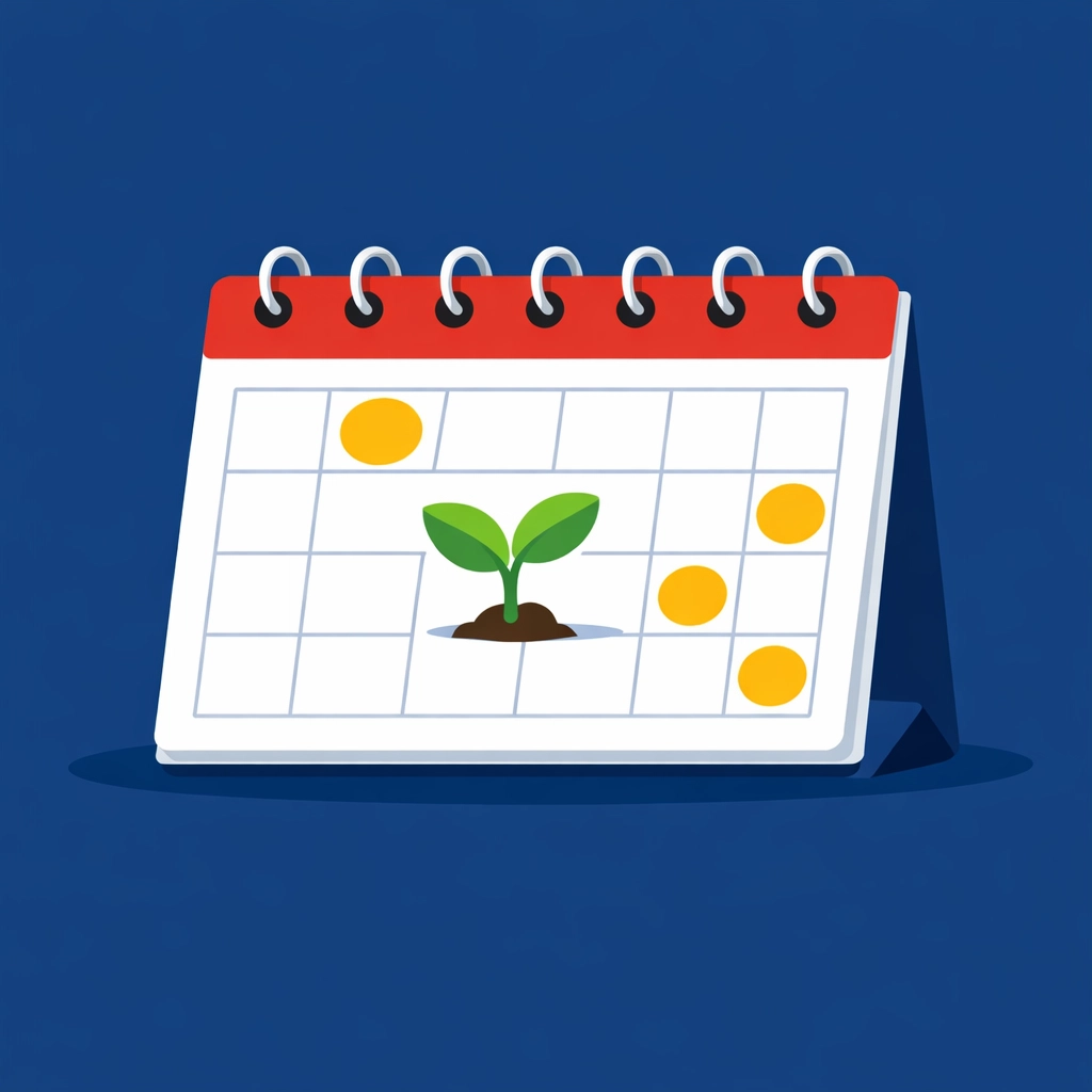 Calendar with highlighted dates showing strategic income timing to maximize tax refund and financial growth.