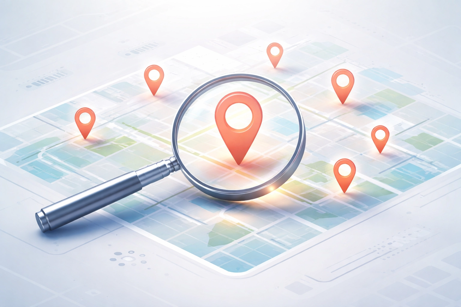 Magnifying glass highlighting niche opportunities for rehab centers on a digital map to outmaneuver aggregators
