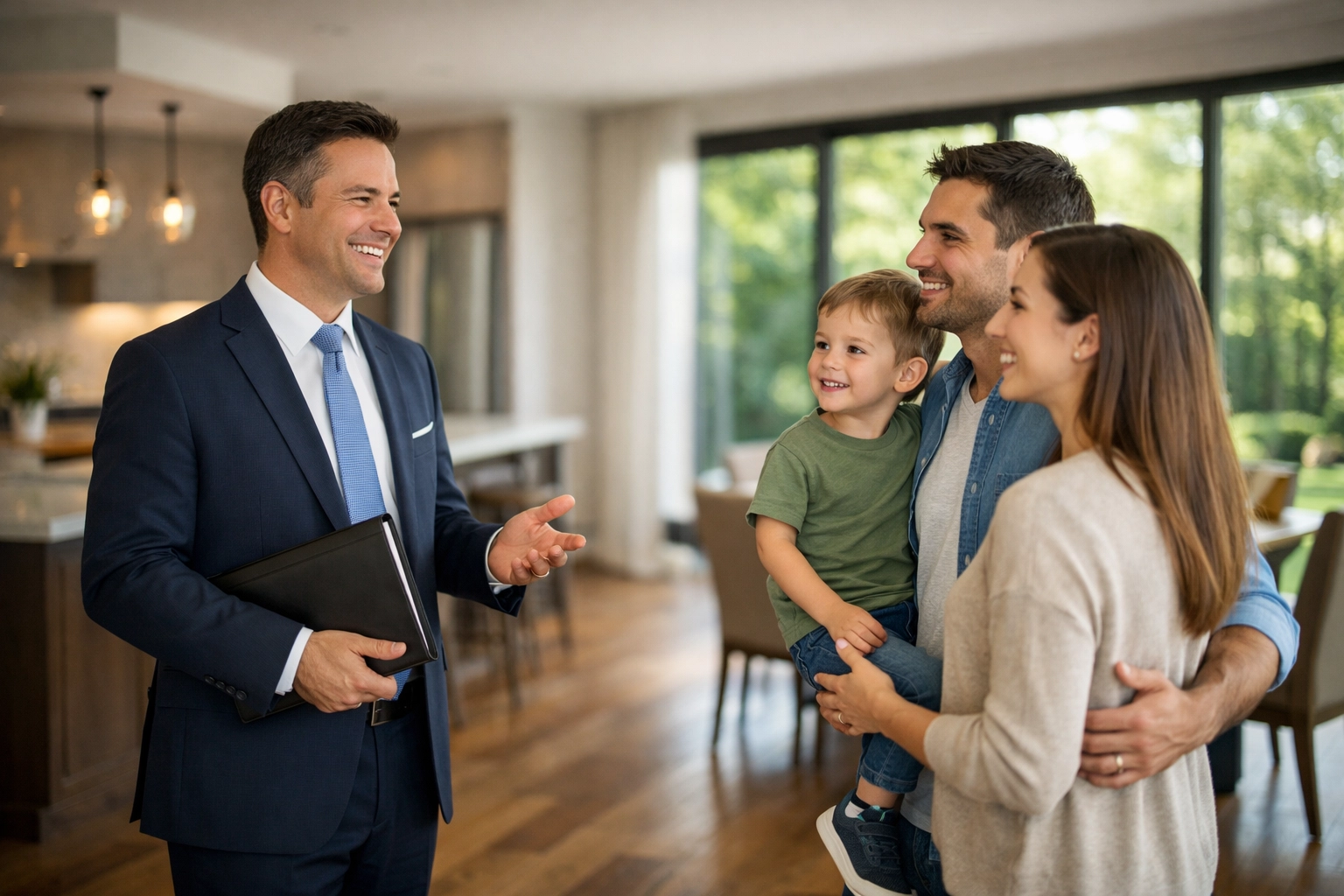 Русскоговорящий риелтор в Торонто Vitali Real Estate консультирует семью в новом доме в Ричмонд-Хилле.