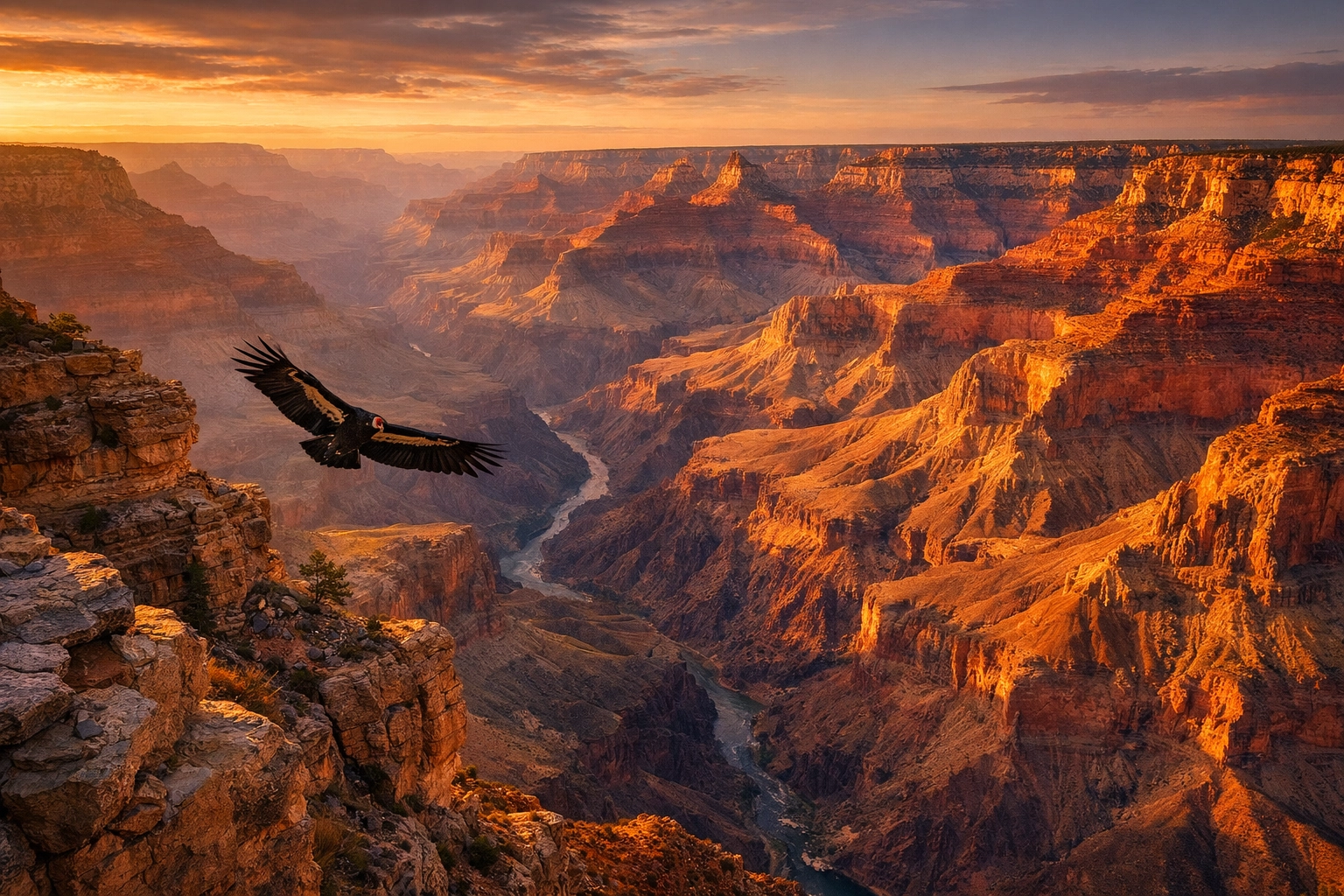Grand Canyon conservation school trips featuring California Condors soaring above colorful rock layers.