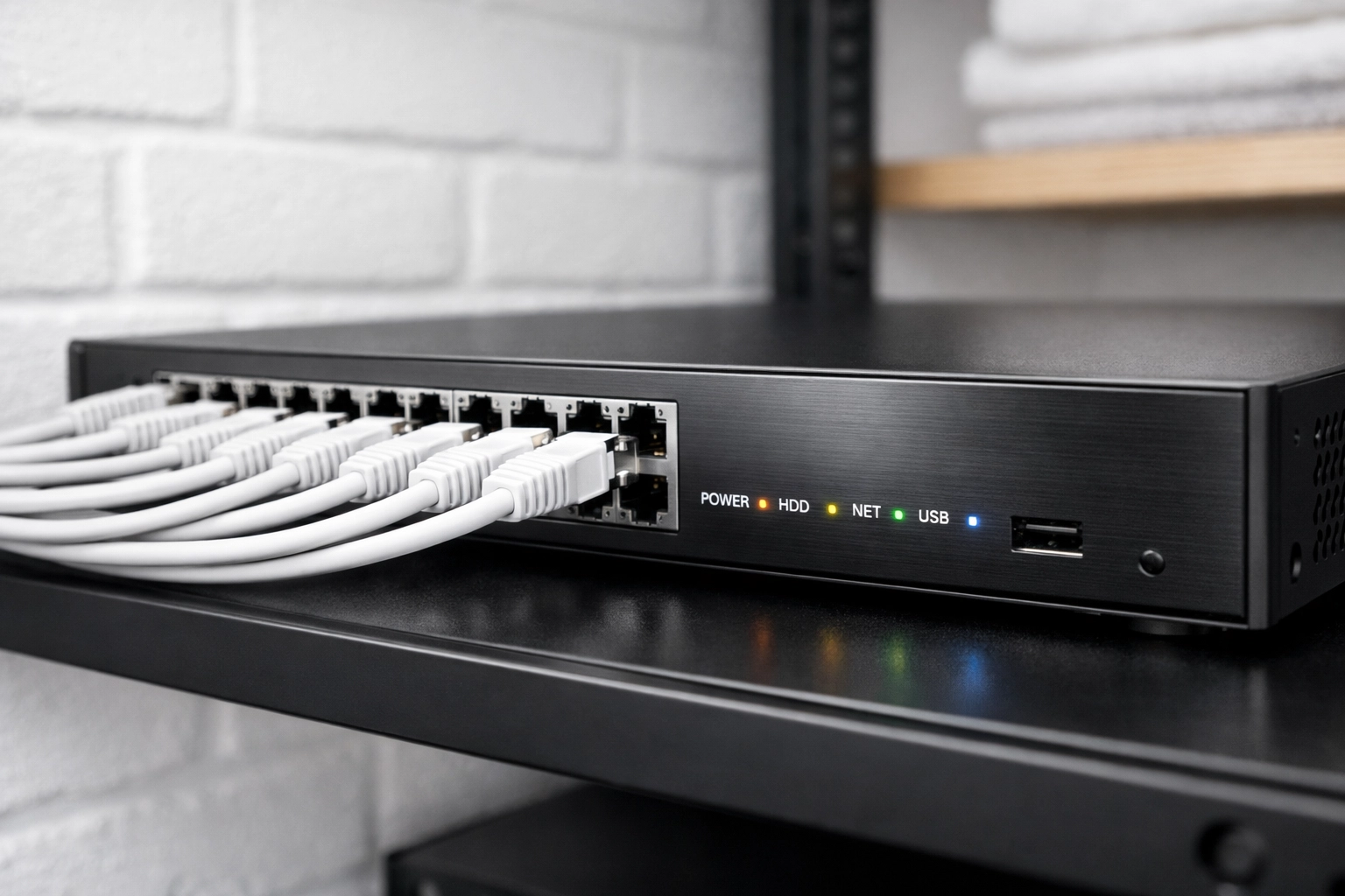 Professional NVR unit installation for a Gloucester business security system with tidy network cabling.