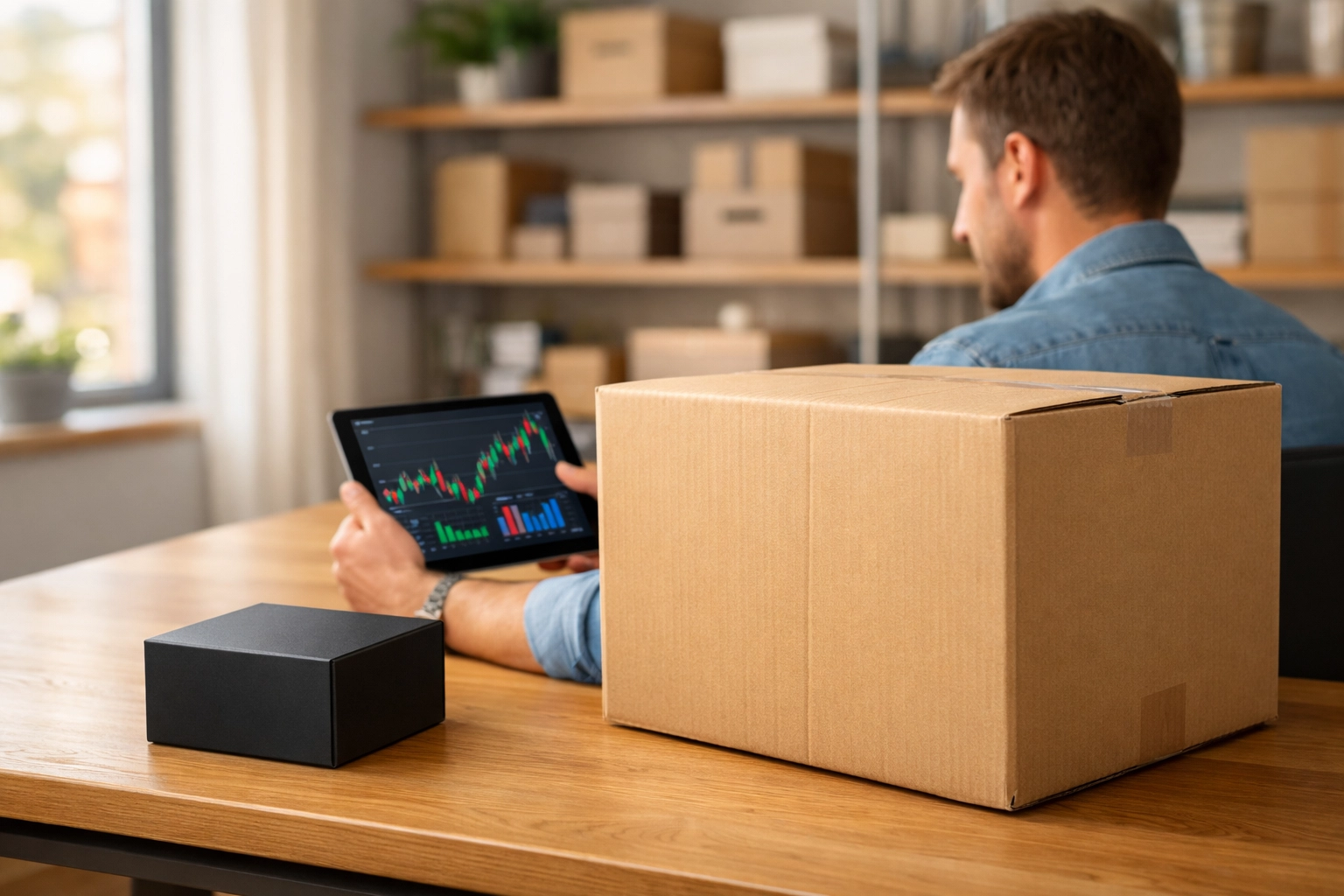 E-commerce seller analyzing shipping box sizes and profit margins to optimize order fulfillment.