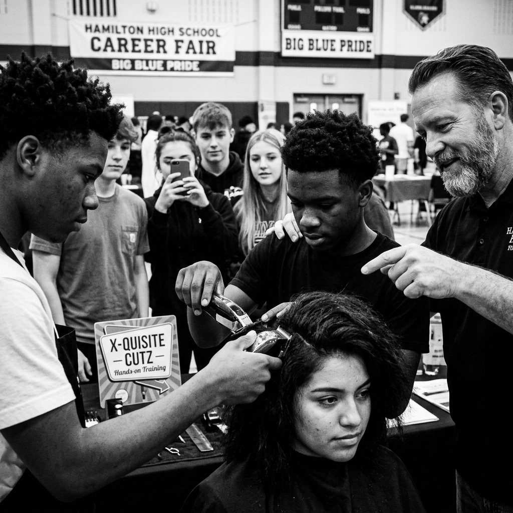 [HERO] Big Blue Pride: Hands-On Barbering at Hamilton High School Career Fair