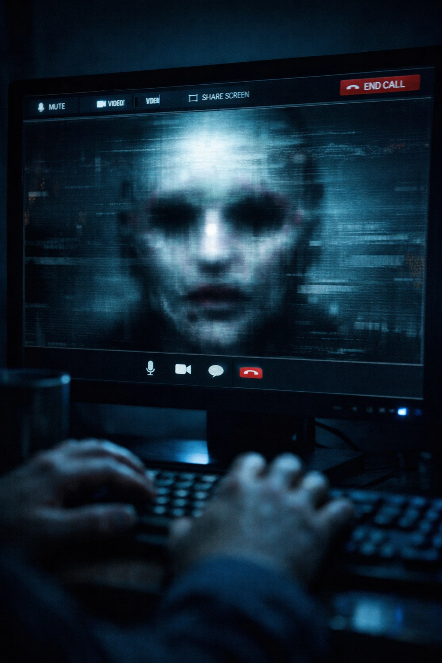 Deepfake video call showing distorted face caught during title company verification process