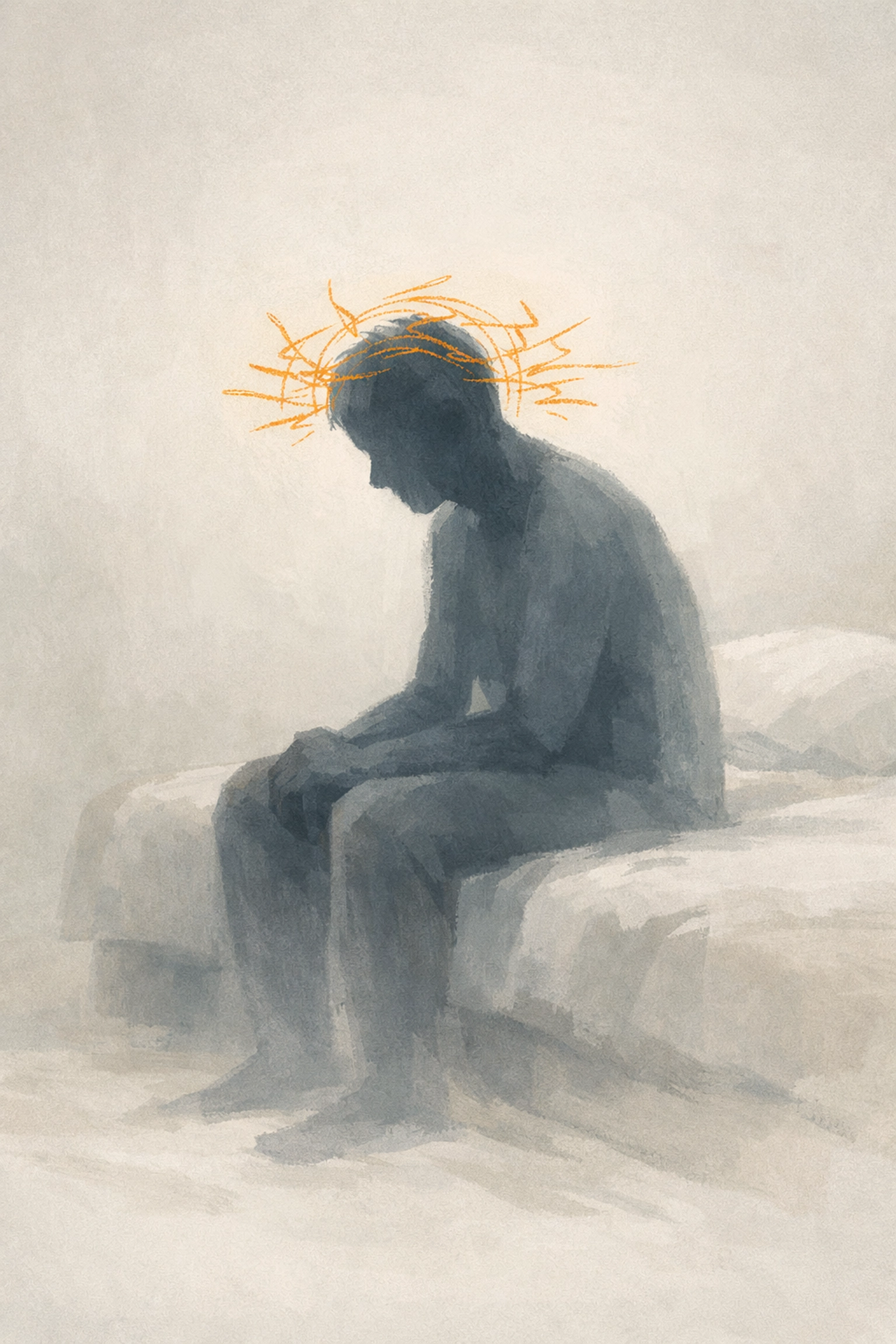 Abstract illustration of a tired but wired person reflecting nervous system dysregulation and sleep issues.