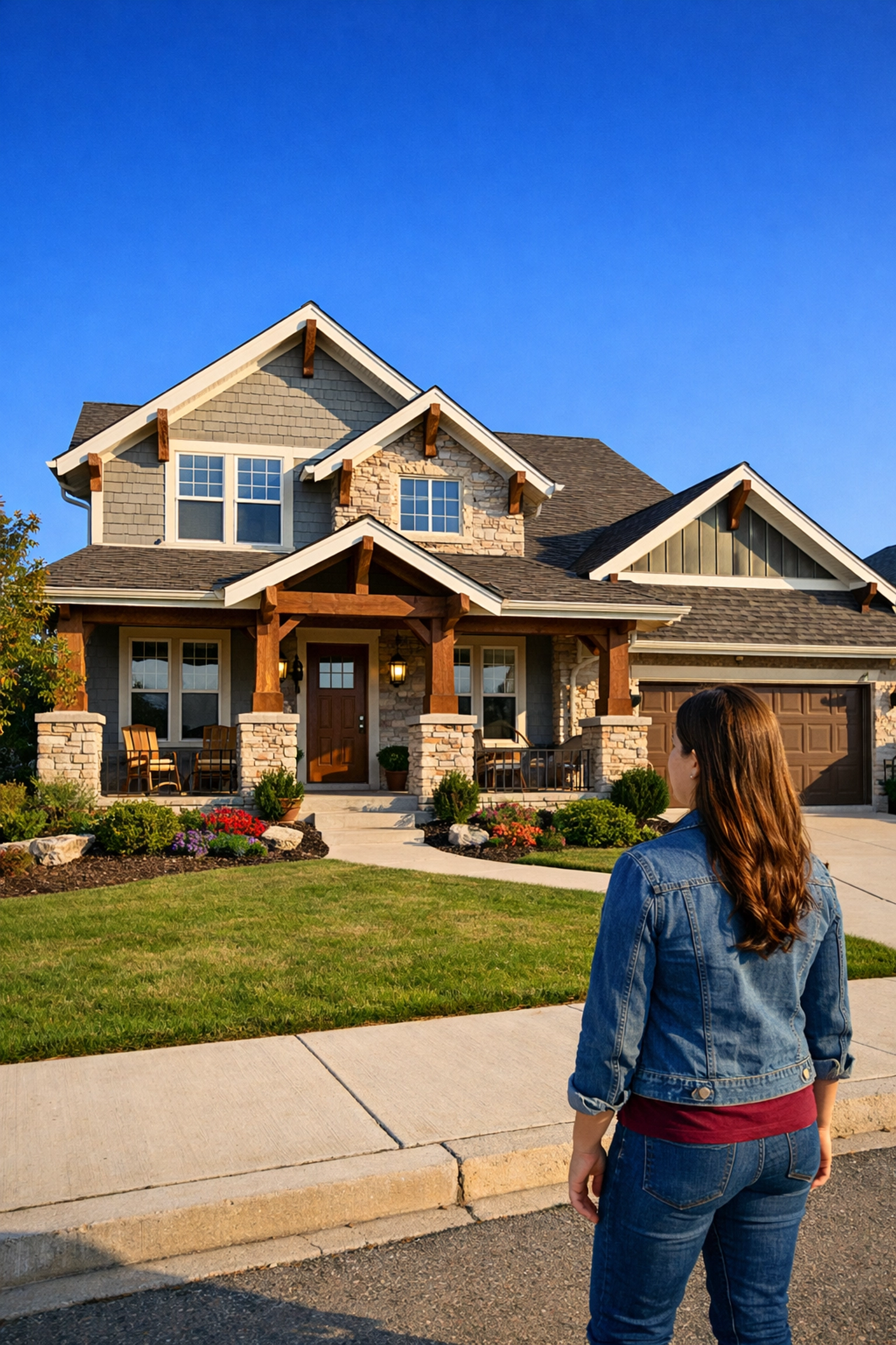 A first-time buyer looking at a modern craftsman home in a San Antonio neighborhood.