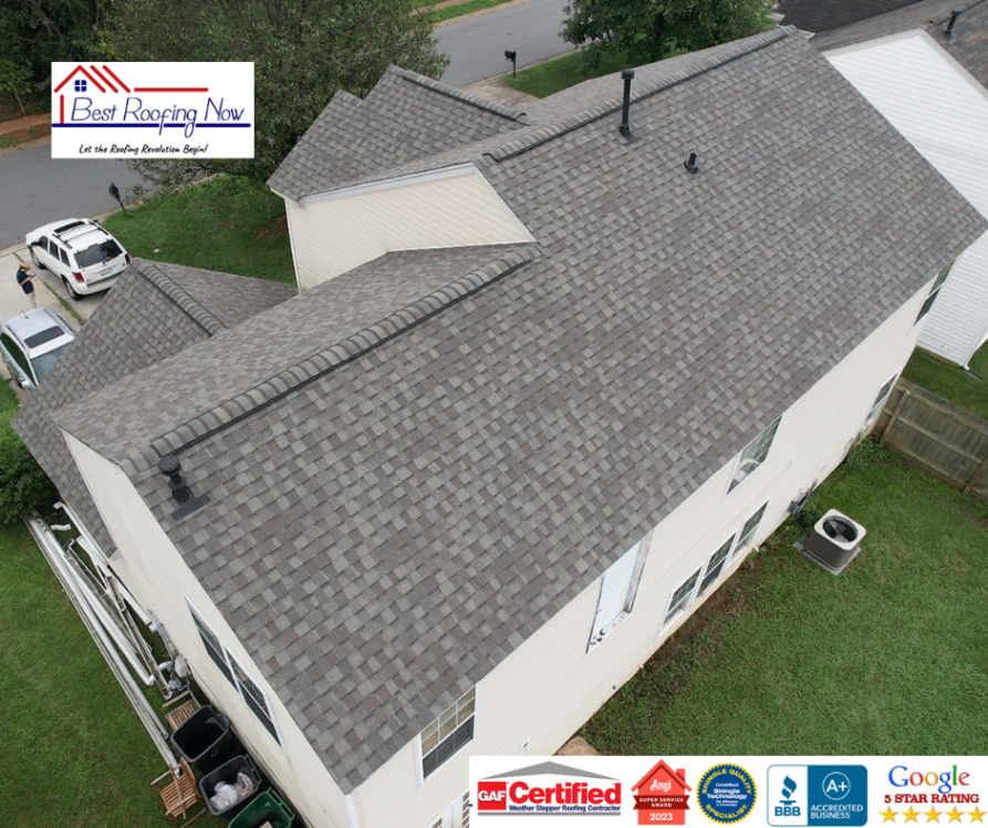 Aerial View of Residential Shingle Roof Installation in Charlotte NC