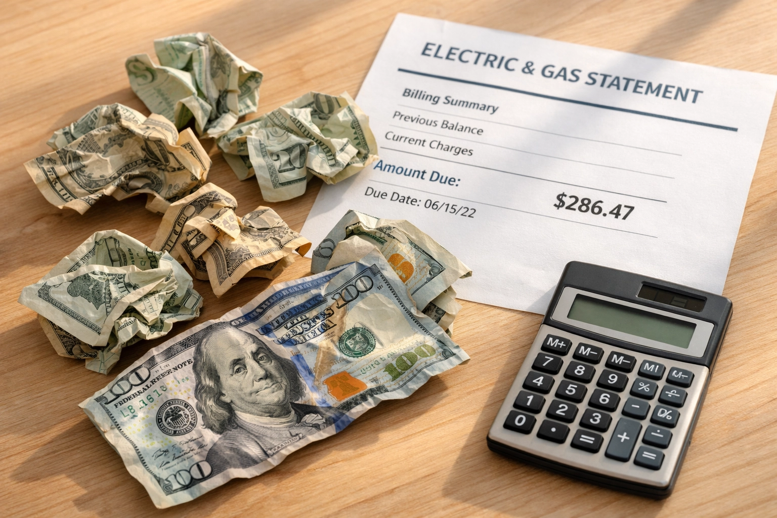Money and utility bills showing energy costs from inefficient dryer