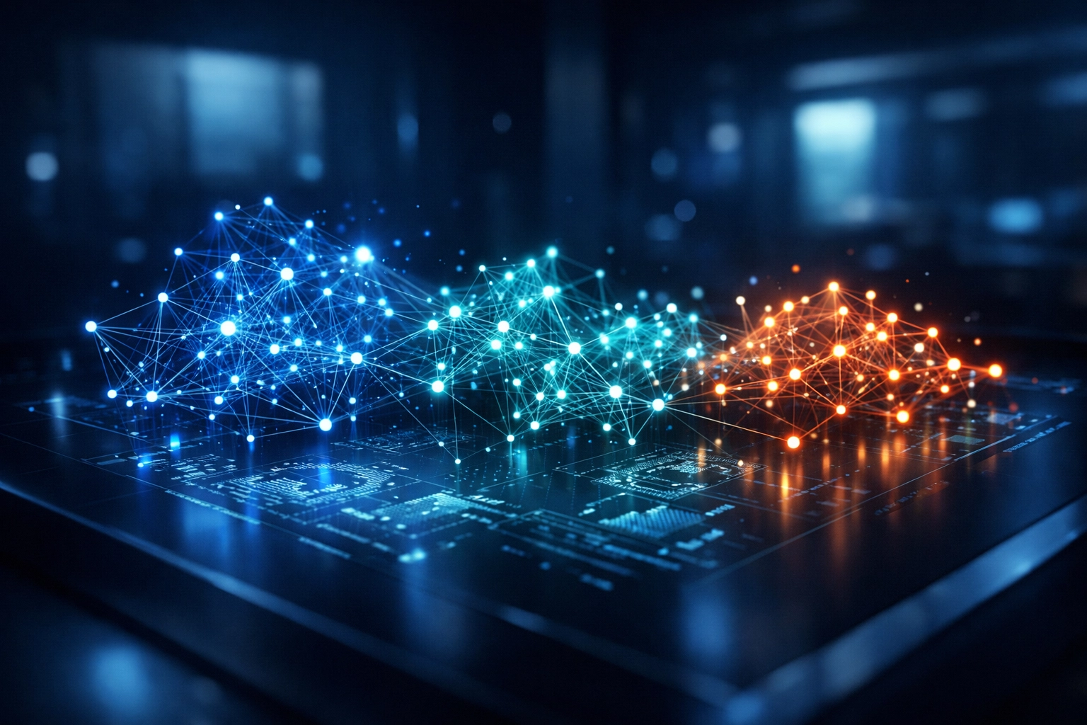 Holographic map of keyword clusters for automated SEO with an AI manager.