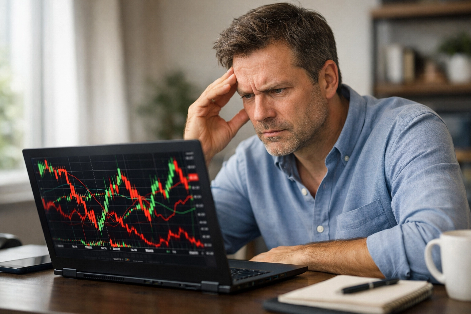 Investor reviewing volatile market returns on retirement income calculator