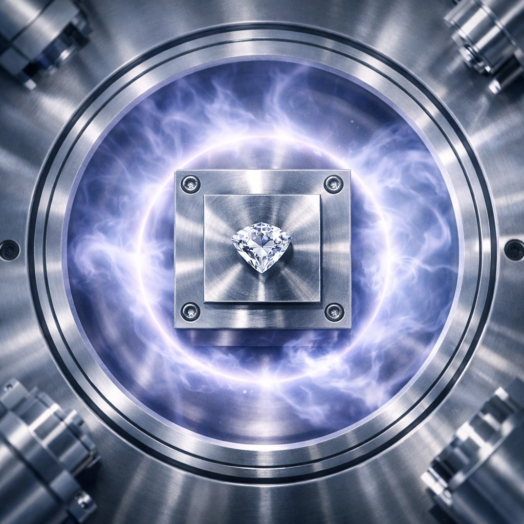 Lab-grown diamond formation using chemical vapor deposition in high-tech chamber