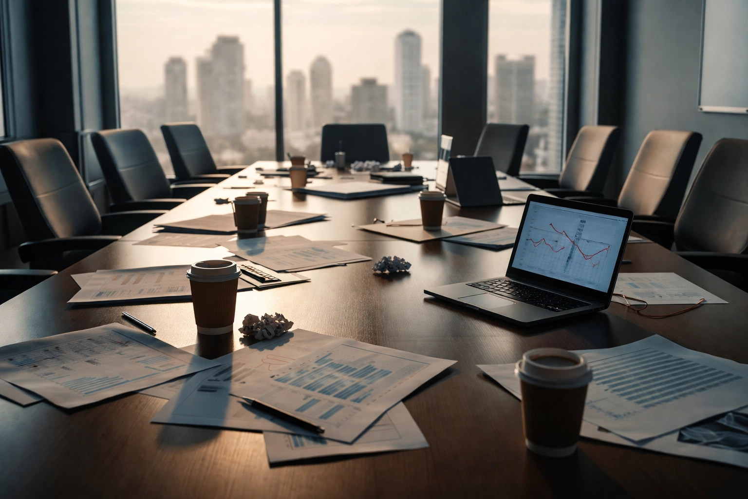 Empty corporate conference room after failed AI pilot - AXIOMSTUDIO.AI