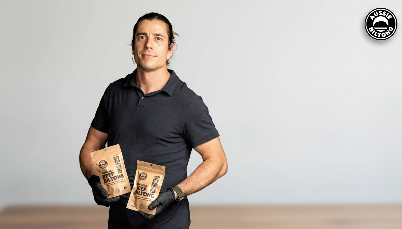 Aussie Biltong cover in the kitchen, high protein snacks, air dried beef, healthy meat snacks, biltong recipes