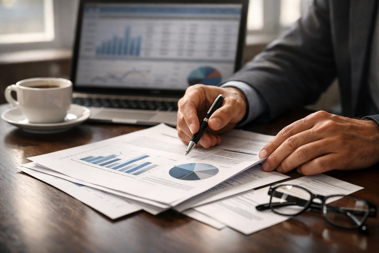 Homebuyer reviewing HOA documents and financial statements before signing contract