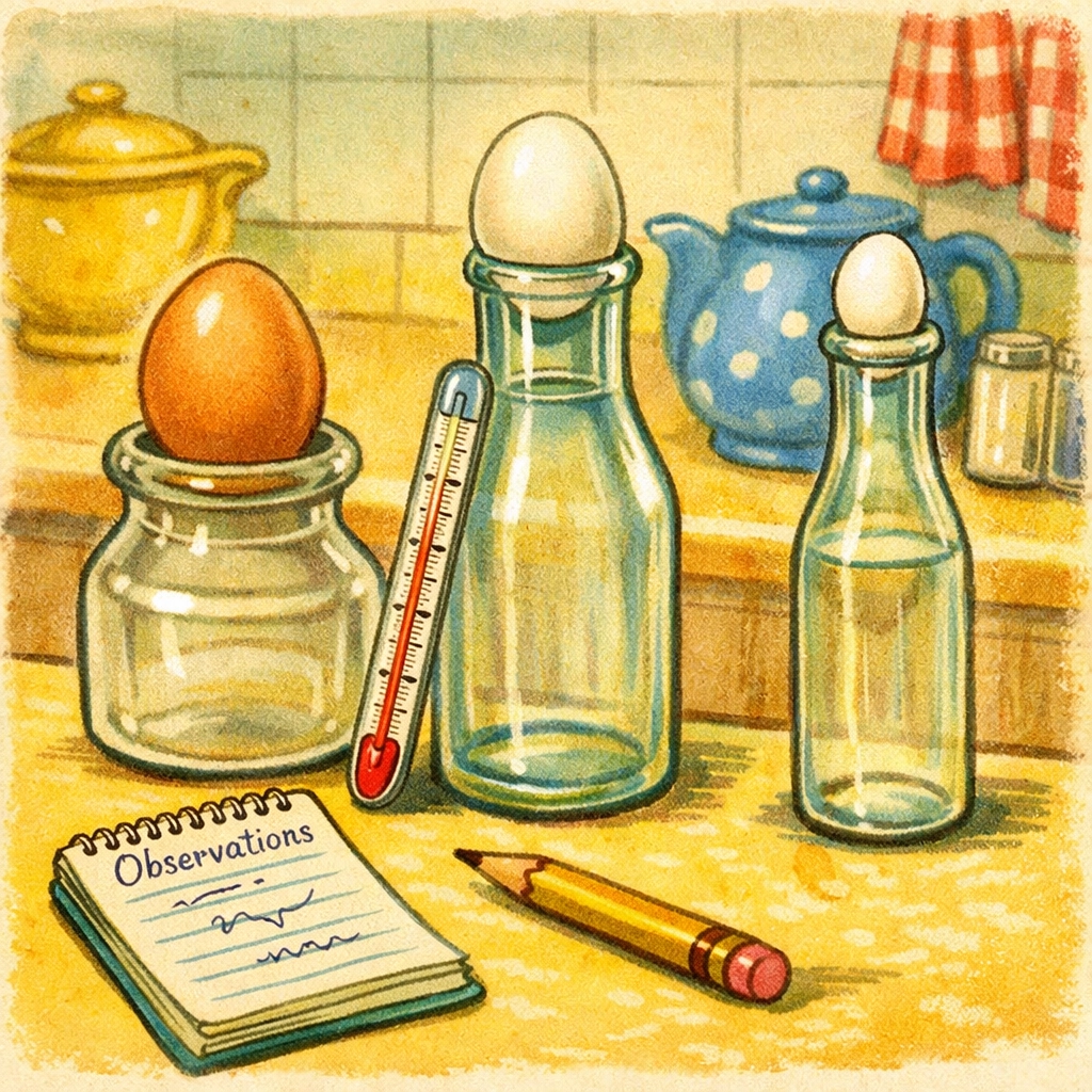 Testing egg in a bottle experiment with different bottle sizes and recording observations