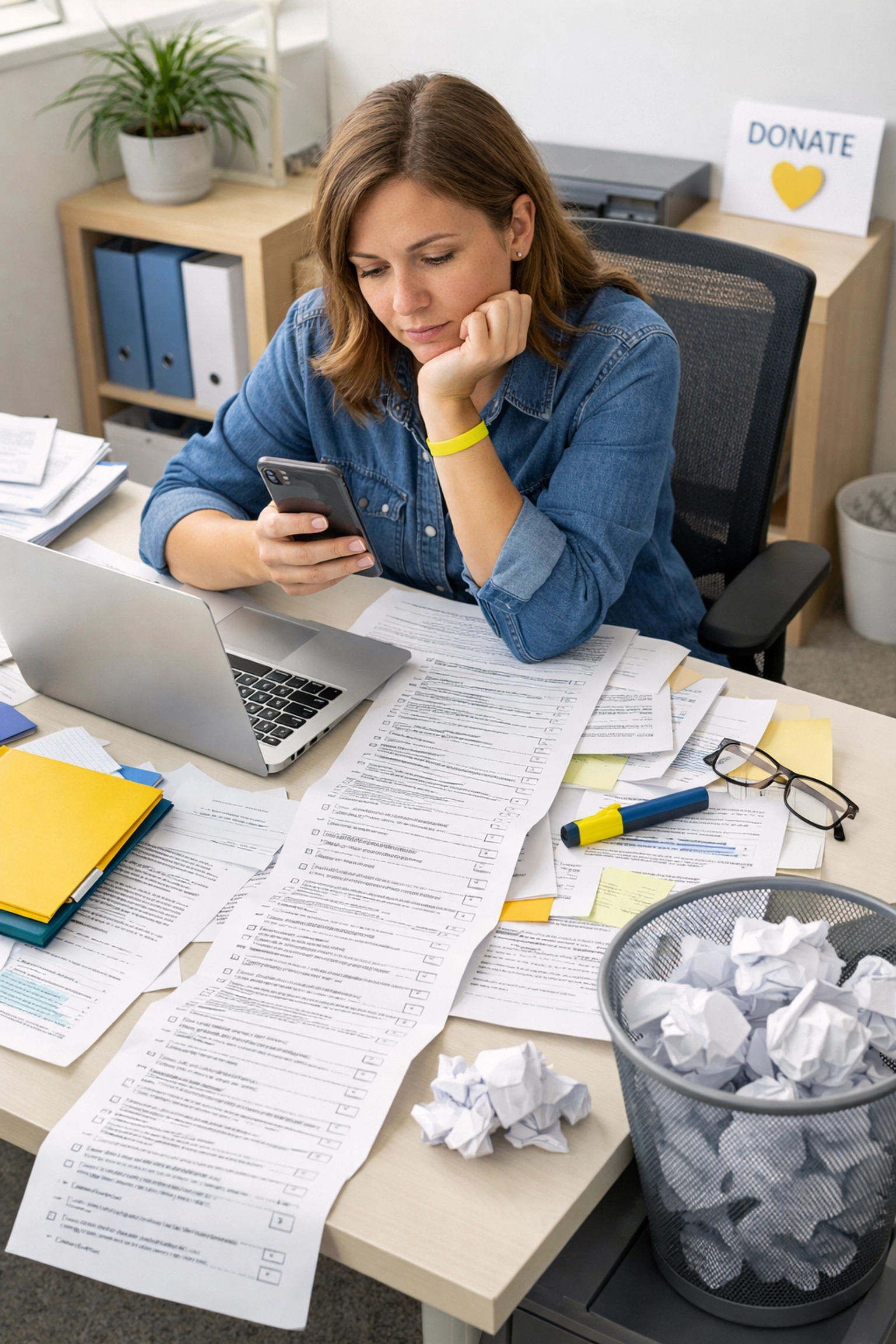 A fundraiser evaluates a donor survey at a desk, focusing on building a more effective major donor pipeline.