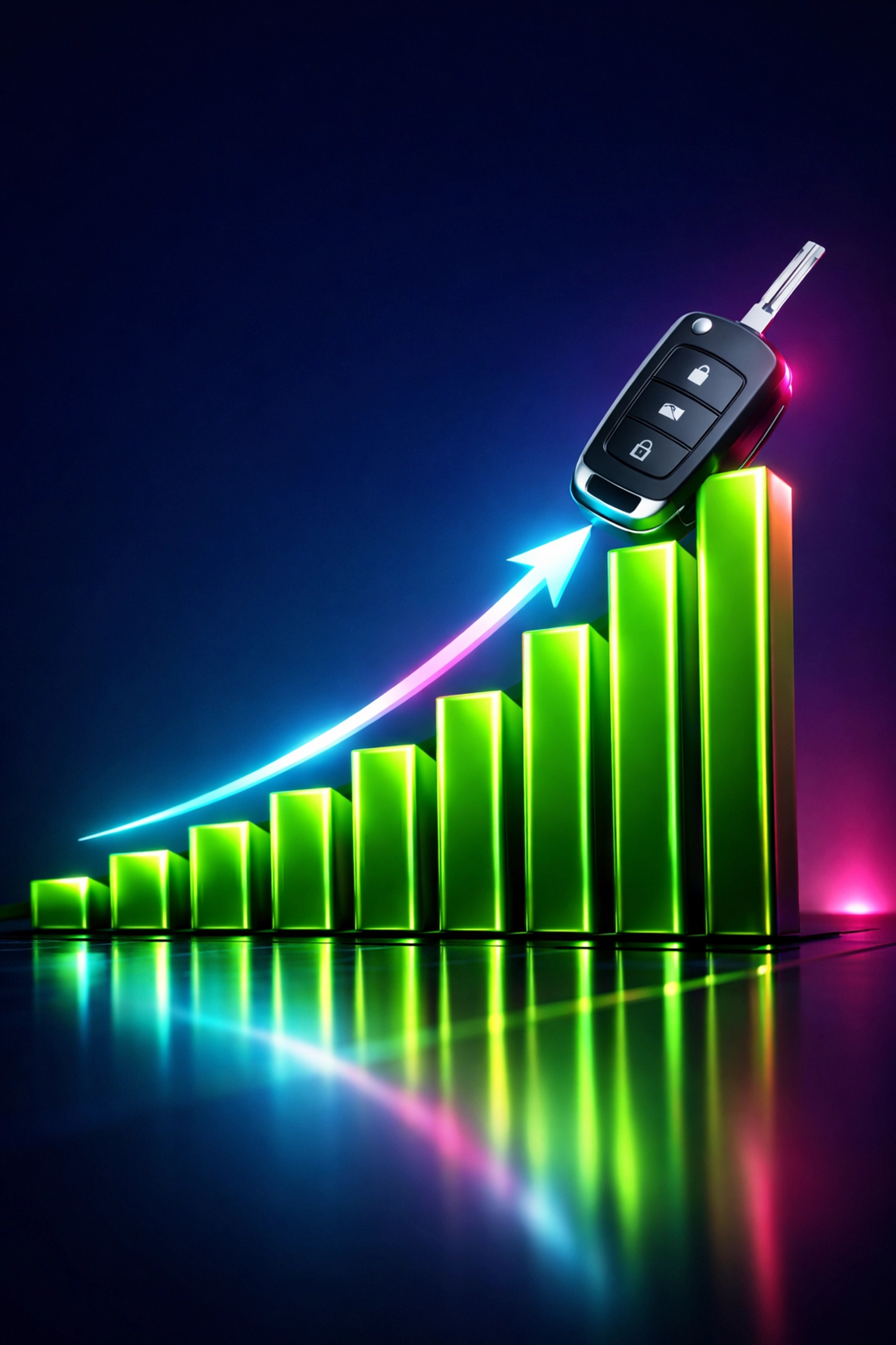 Credit score improvement graph with car key illustrating credit rebuilding through car loans