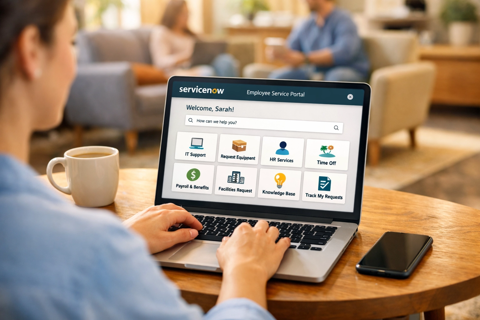 Employee using ServiceNow HRSD self-service portal for HR requests