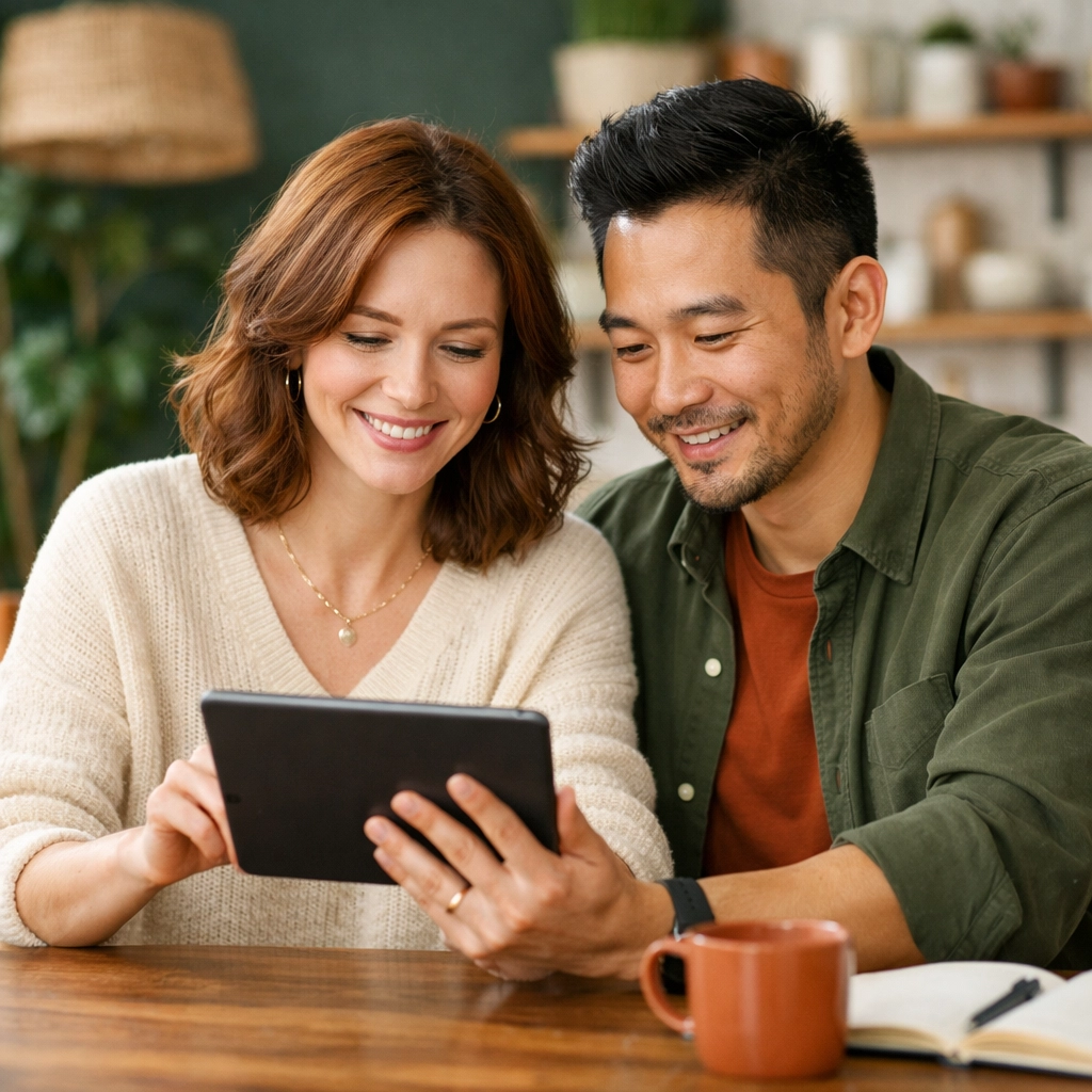 A collaborative meeting in a modern studio focusing on a secure website redesign for a small business.