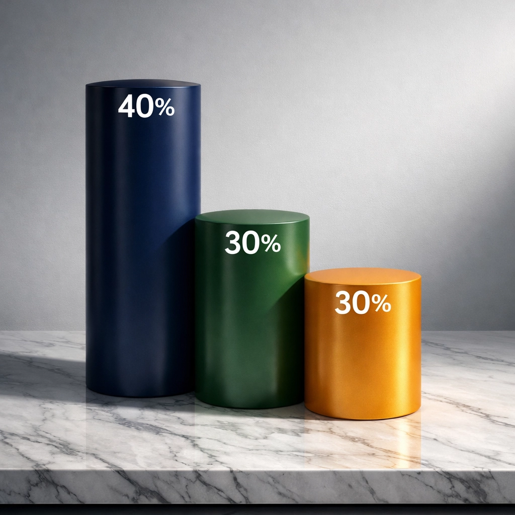 40/30/30 portfolio allocation model showing 40% equities, 30% bonds, and 30% alternatives