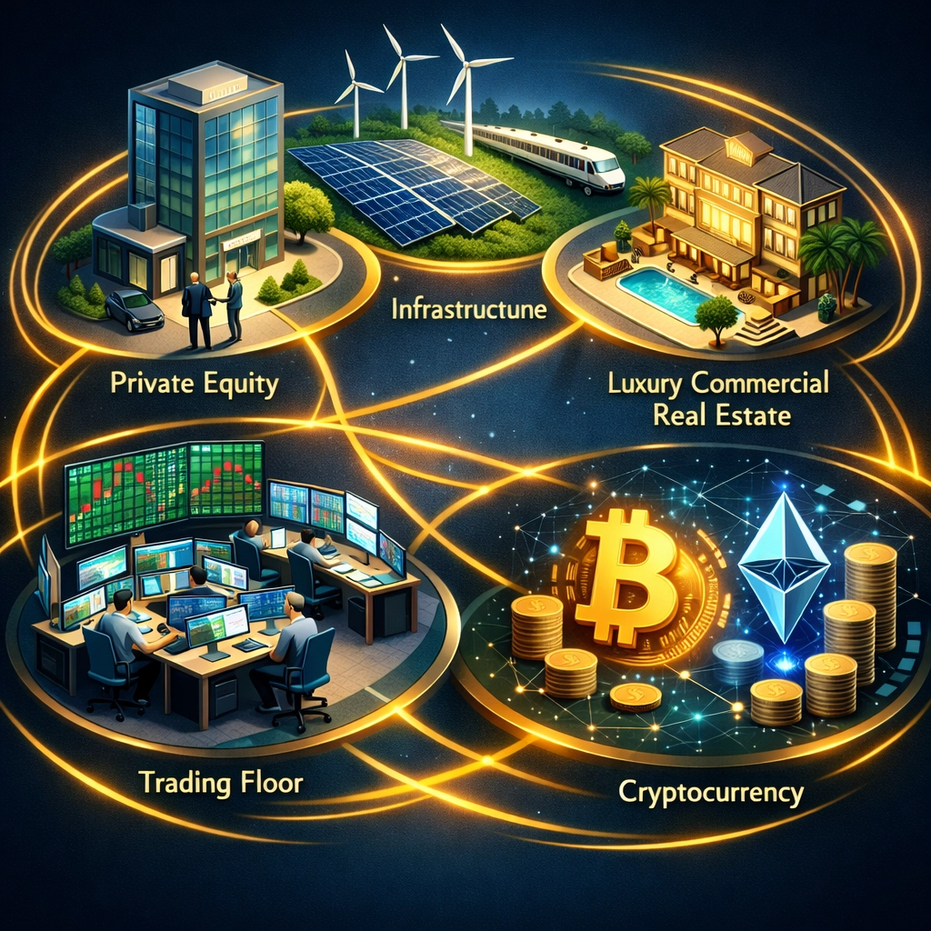 Alternative investments including private equity, real estate, infrastructure, and digital assets