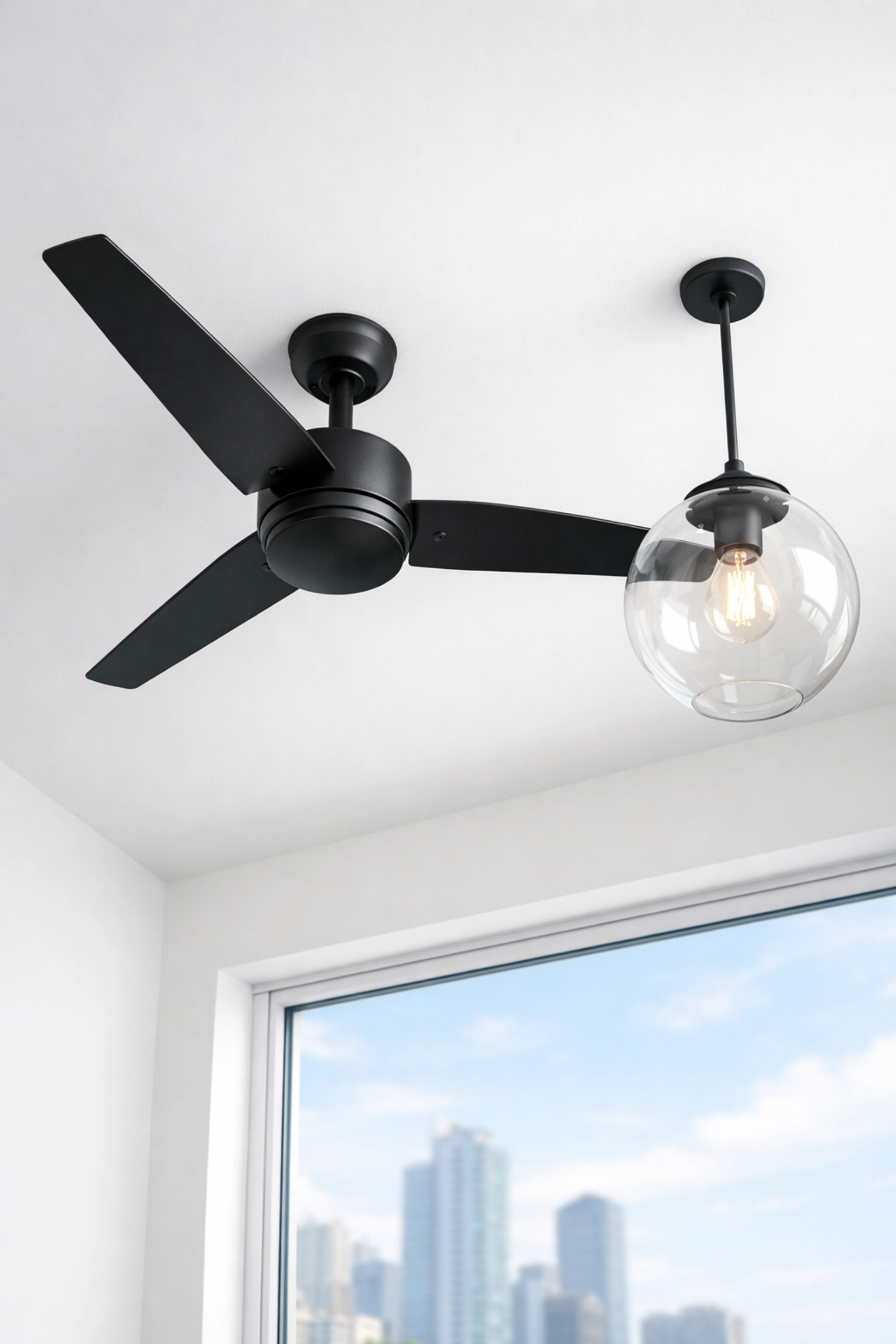 Clean ceiling fan and fixtures in a dust-free move-out ready Chicago unit.