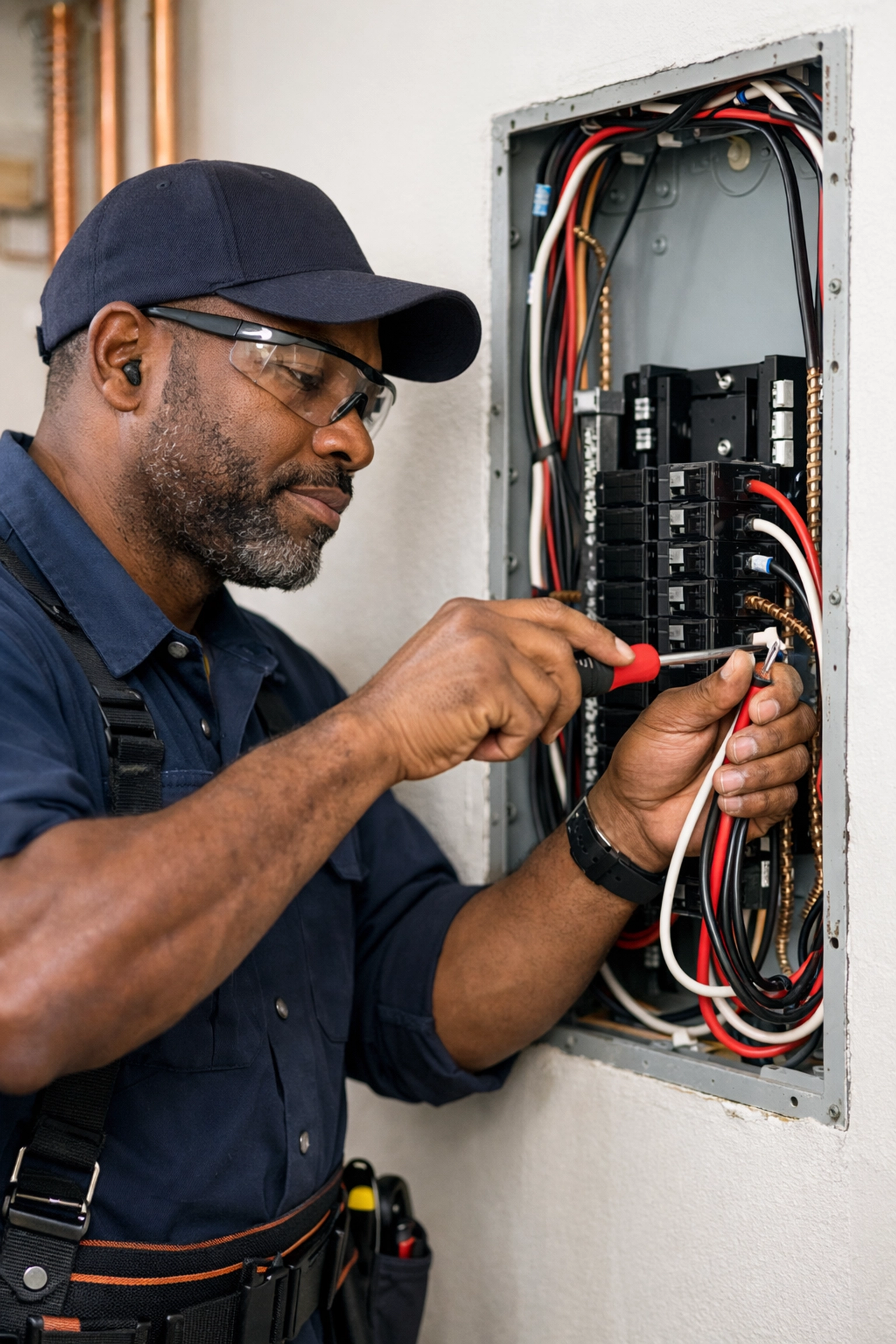 Licensed electrician installing new electrical panel upgrade in Metro Atlanta home