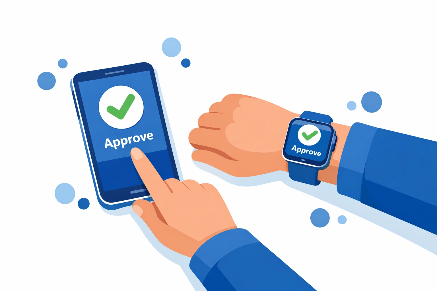 User effortlessly approving a secure login request on a smartphone and smartwatch for MFA.