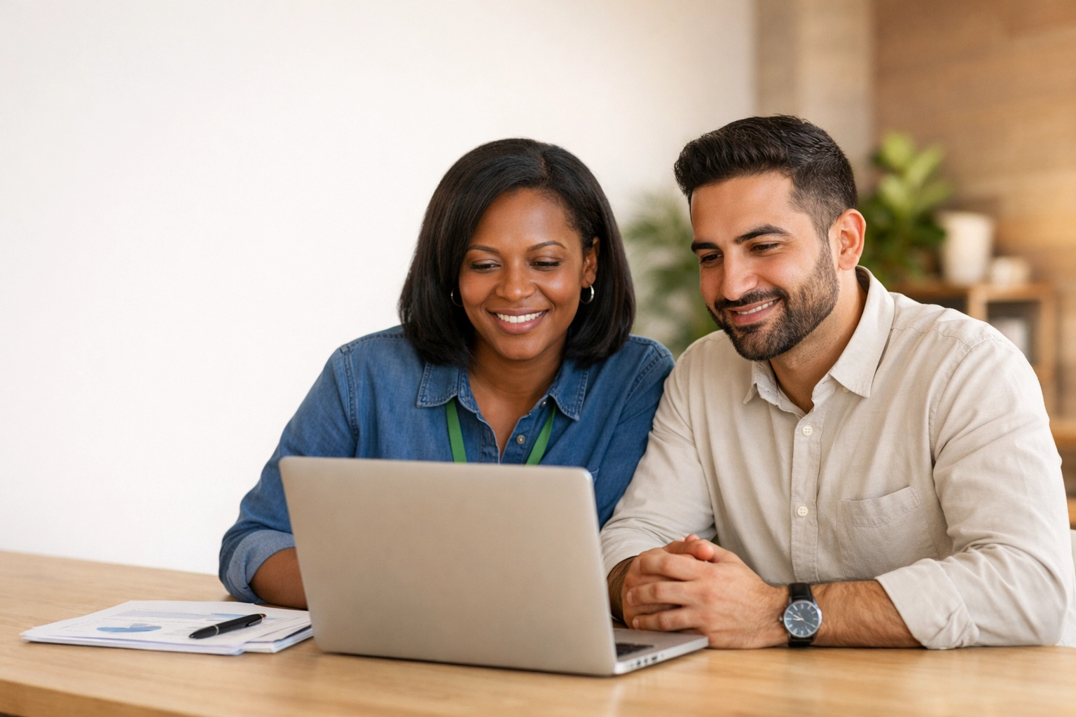 Nonprofit professionals reviewing a grant proposal budget with the 15% de minimis rate.