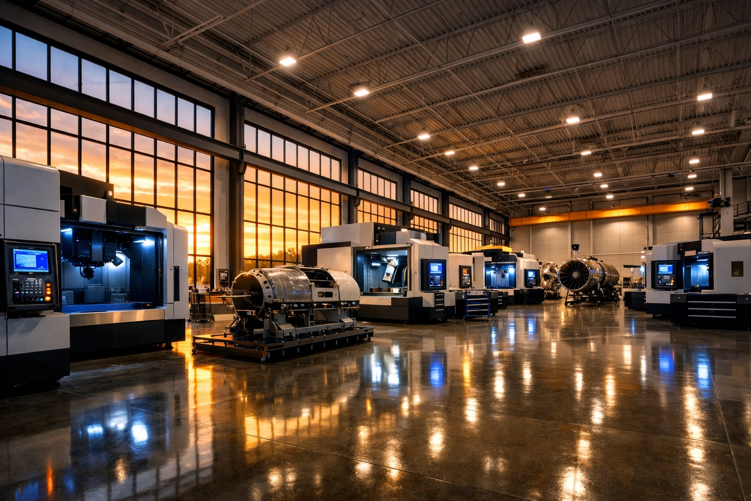High-tech aerospace manufacturing shop floor in Connecticut highlighting the need for industrial cyber security.