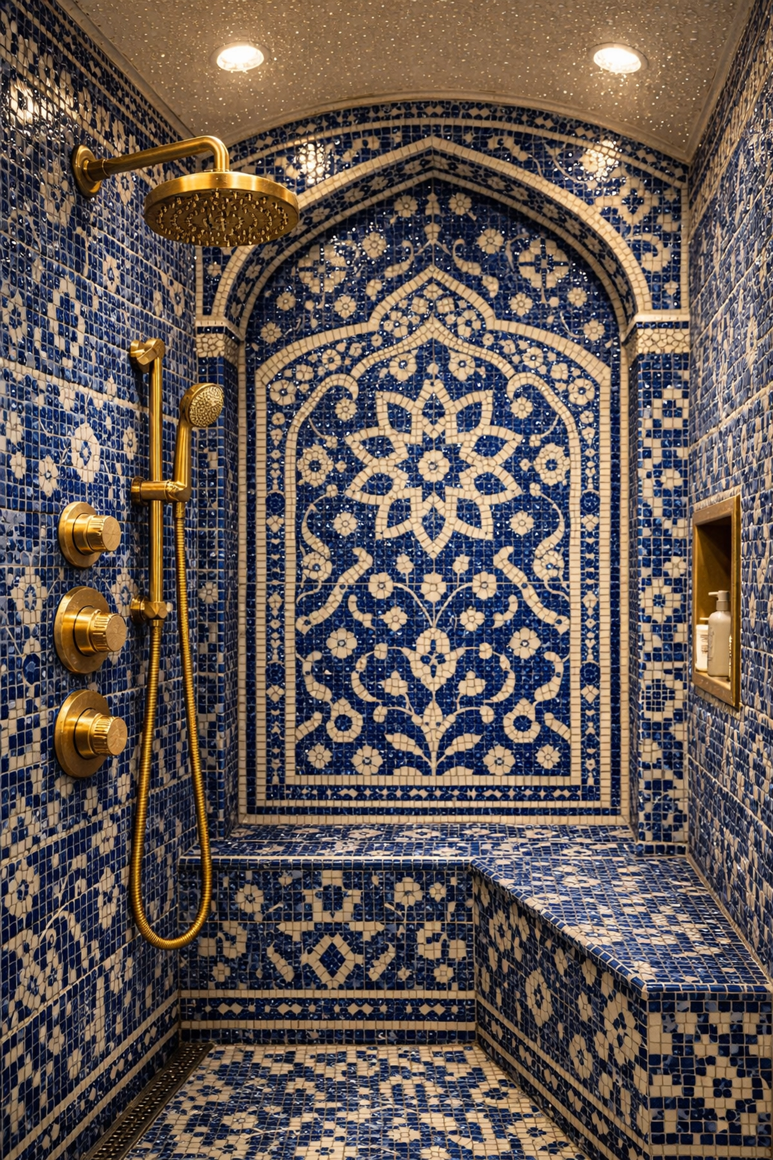 Sealed mosaic shower tiles showing water-resistant finish after professional post-construction cleaning.