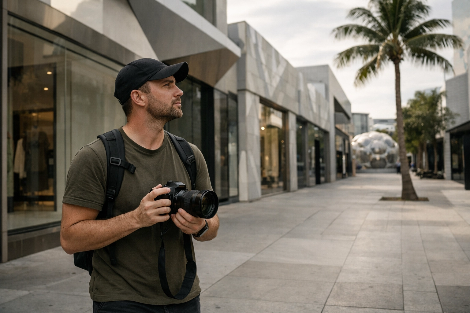 Professional photographer scouting Miami locations to find high-paying jobs for photographers on Proshoot.io.