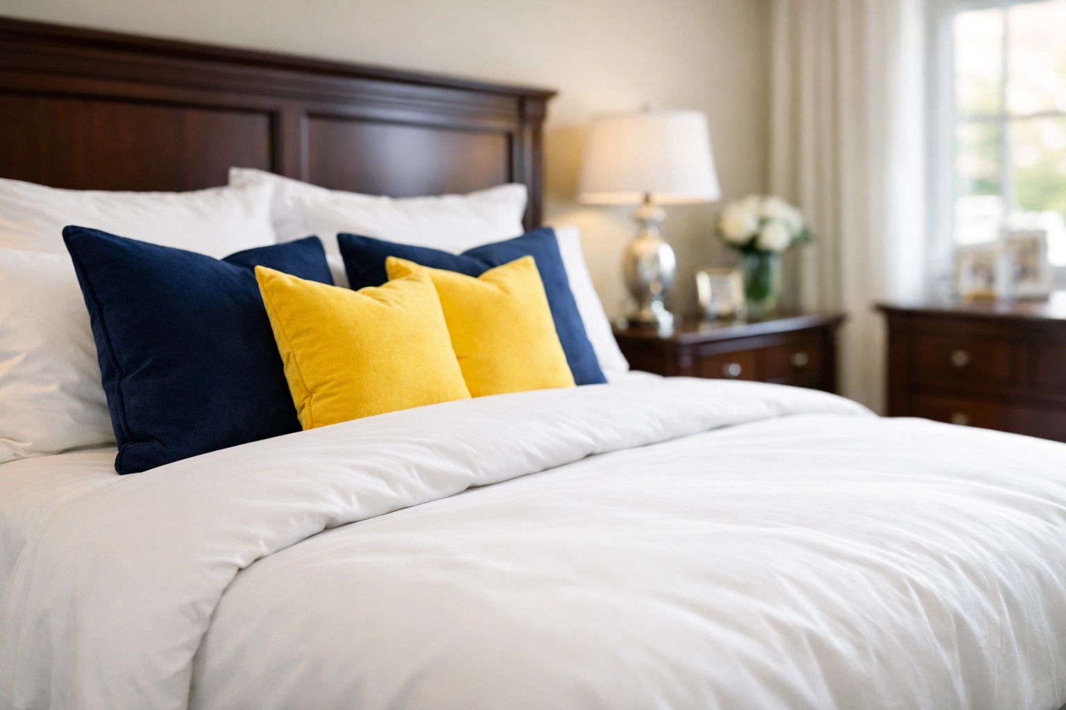 Perfectly staged bedroom with clean linens after a professional move-out cleaning Worcester service.