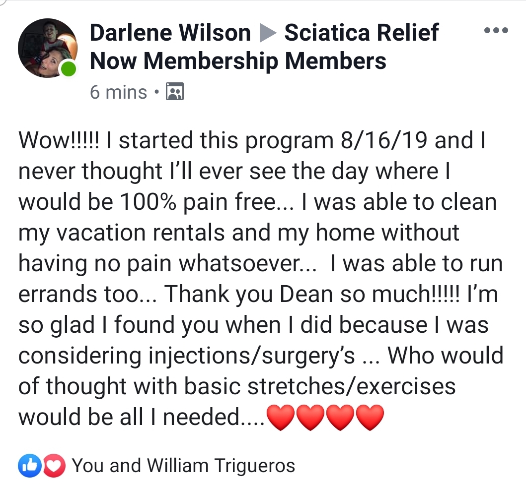Sciatica Relief Now Membership Testimonial