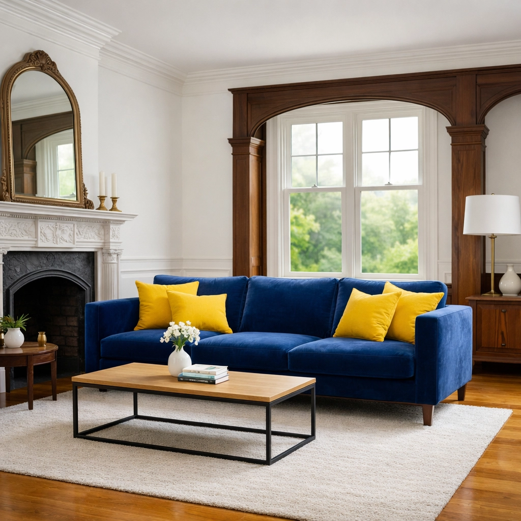 Spotless luxury living room in Ashby showing the results of professional house cleaning on rugs and surfaces.