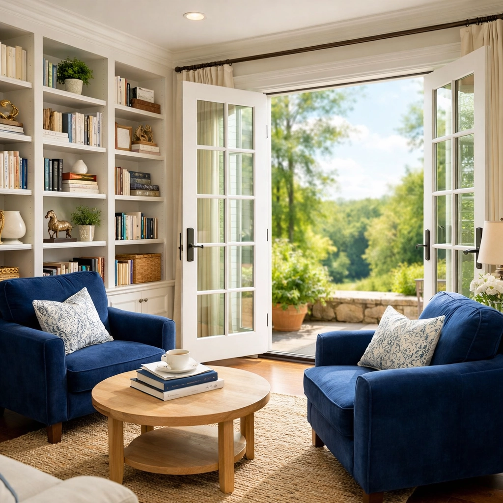 Pristine sunroom in a Dover home showing the peaceful results of residential cleaning in Massachusetts.