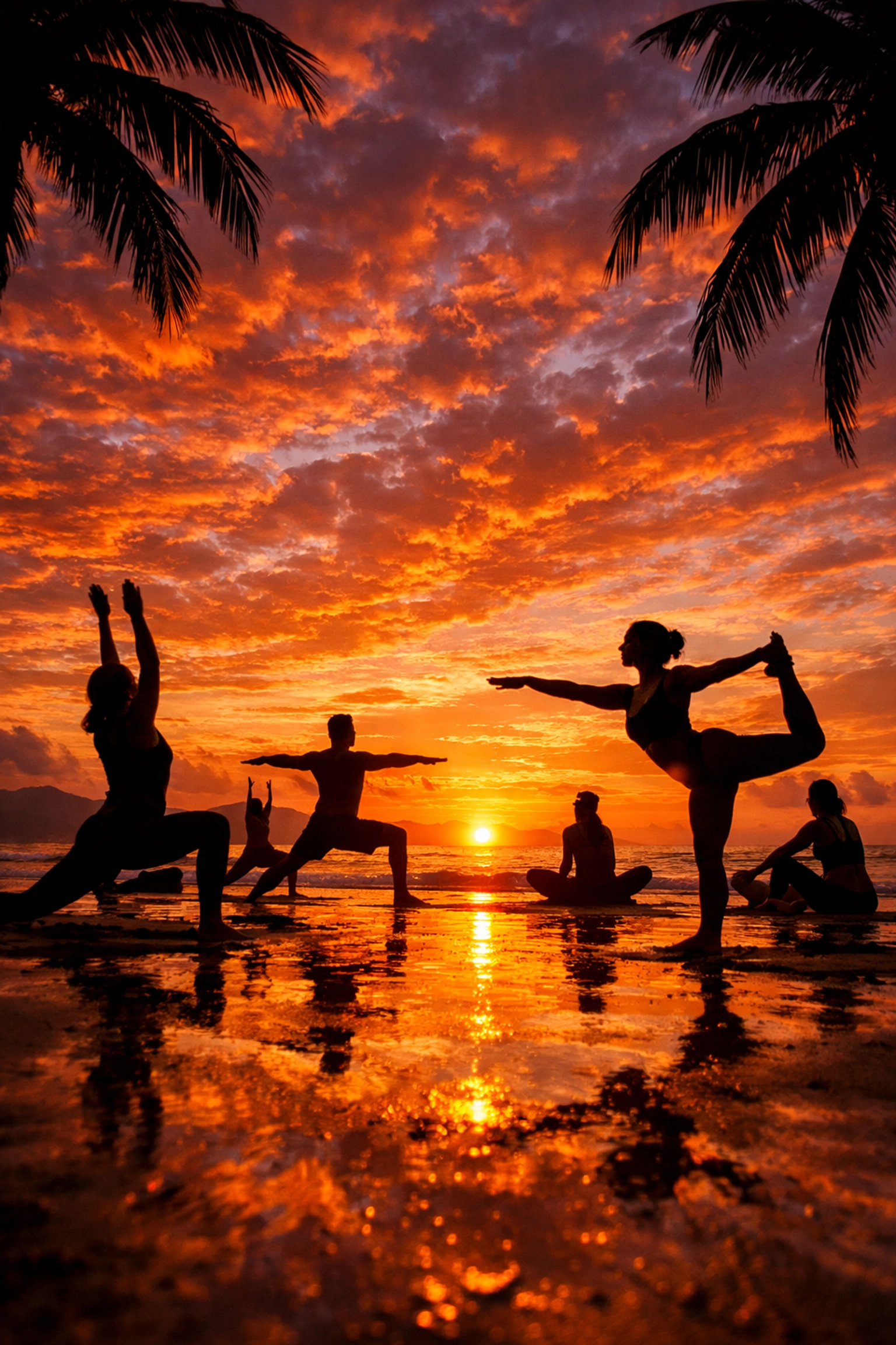Sunrise yoga session on Puerto Vallarta beach with ocean view