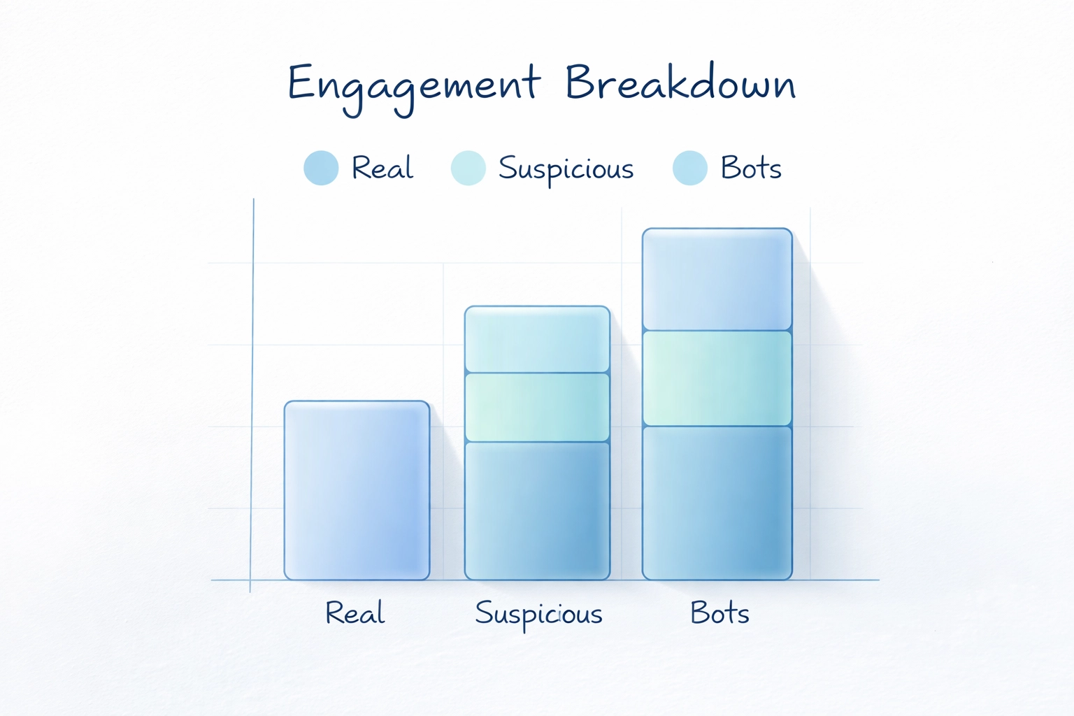 Napkin-style minimalist bar chart titled Engagement Breakdown showing real vs suspicious engagement.