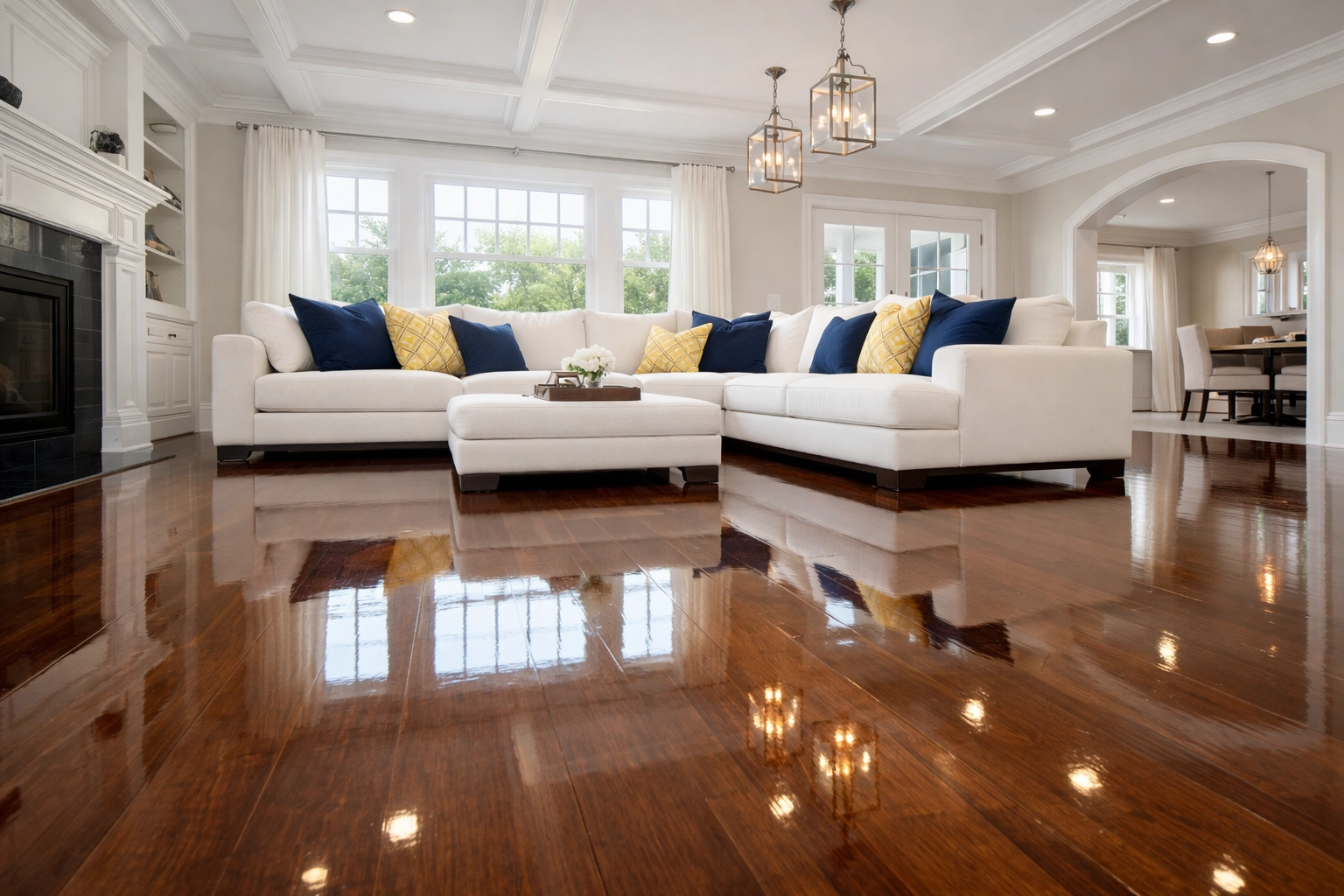 Pristine Leominster living room floors after a high-end house cleaning Leominster MA service.