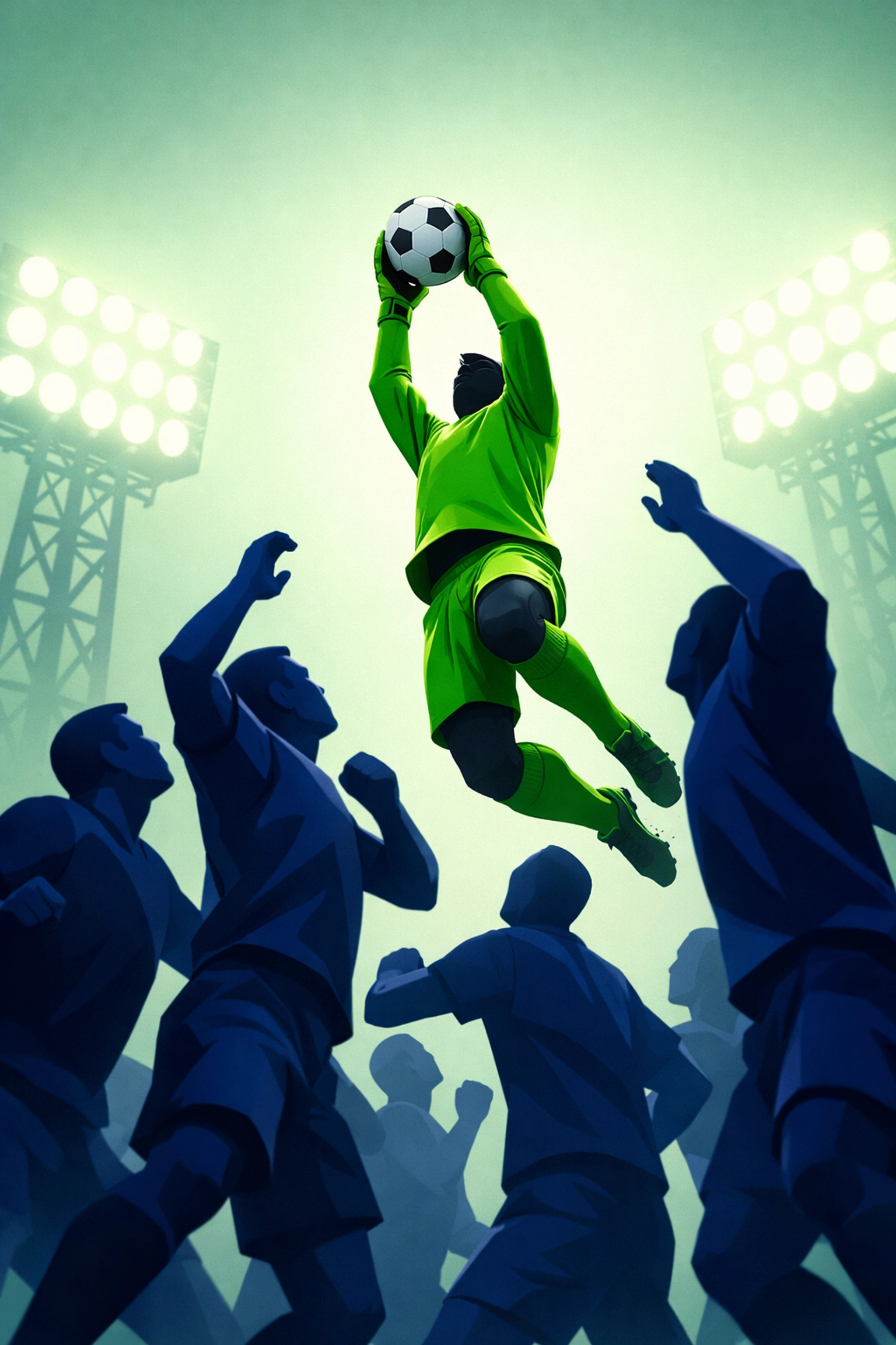 Goalkeeper attacking a 90th-minute corner, illustrating high-pressure late goal opportunities in knockout football.