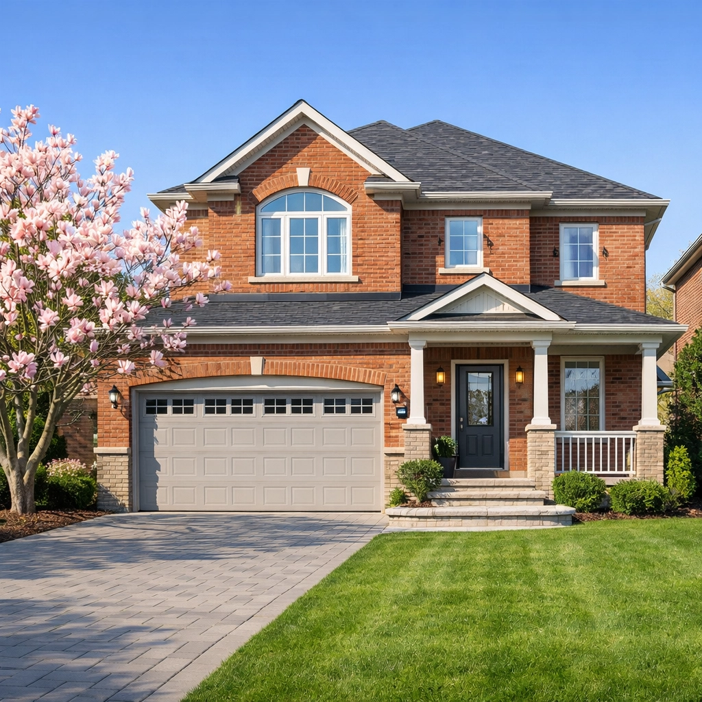 Частный кирпичный дом в Ньюмаркете весной. Подборка Newmarket houses for sale для покупателей первого жилья.