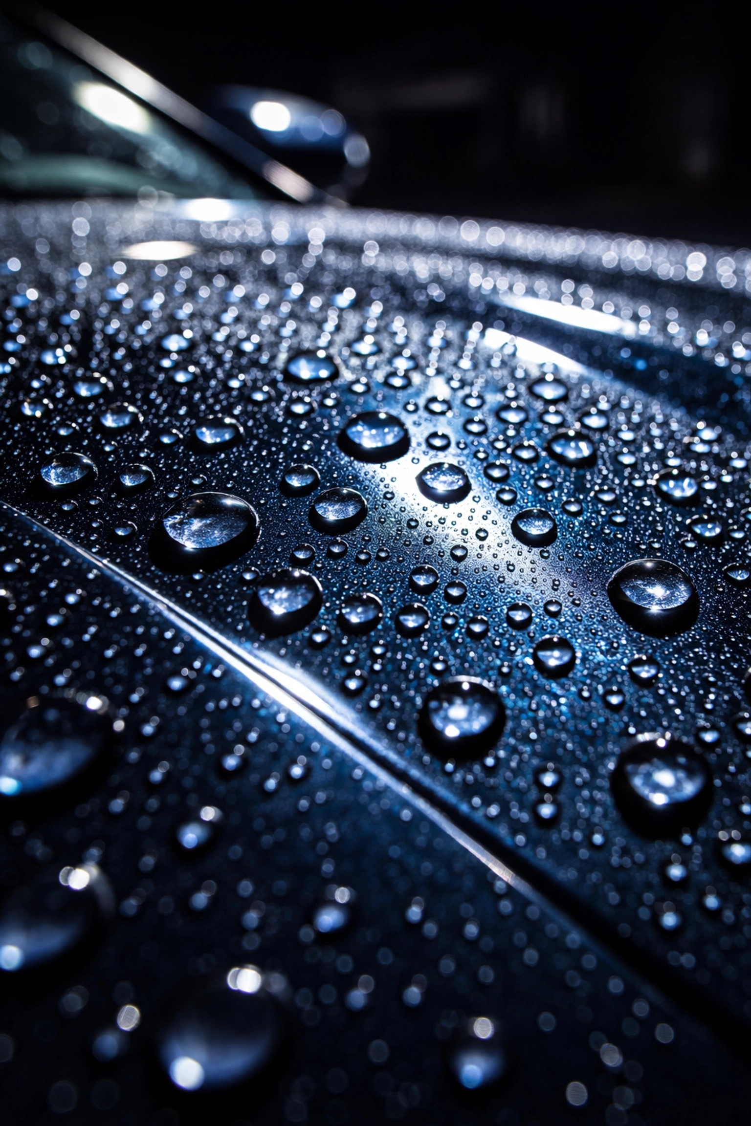 Close-up of water beading on ceramic-coated car hood showcasing superior shine and hydrophobic protection in Louisville KY