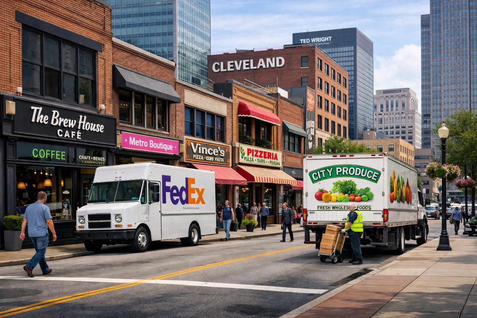 Cleveland commercial street showing small businesses and storefronts