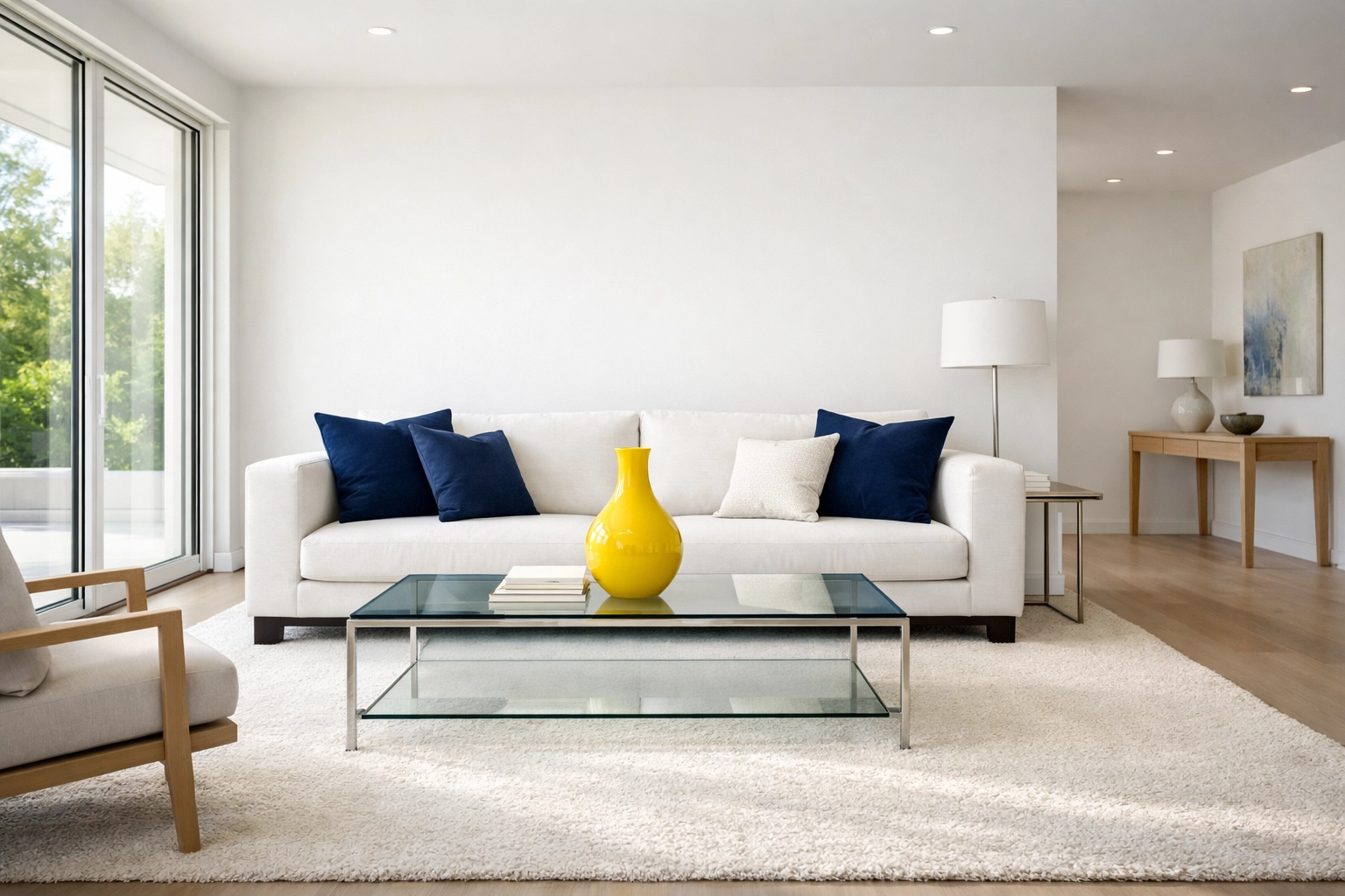 Clean, minimalist living room in Hudson illustrating the benefits of bi weekly house cleaning services.