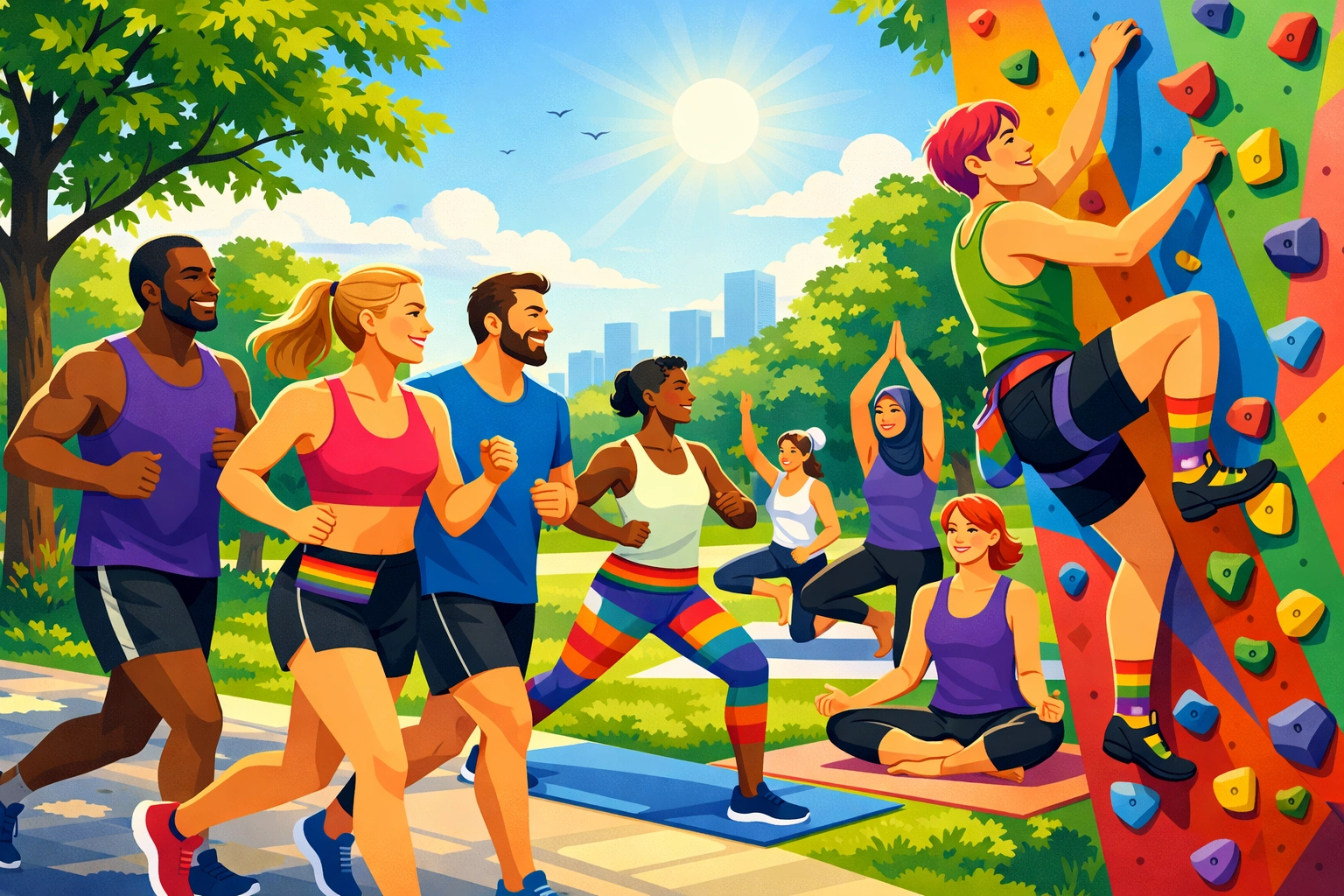 LGBTQ+ group exercising outdoors as healthy alternative during porn detox