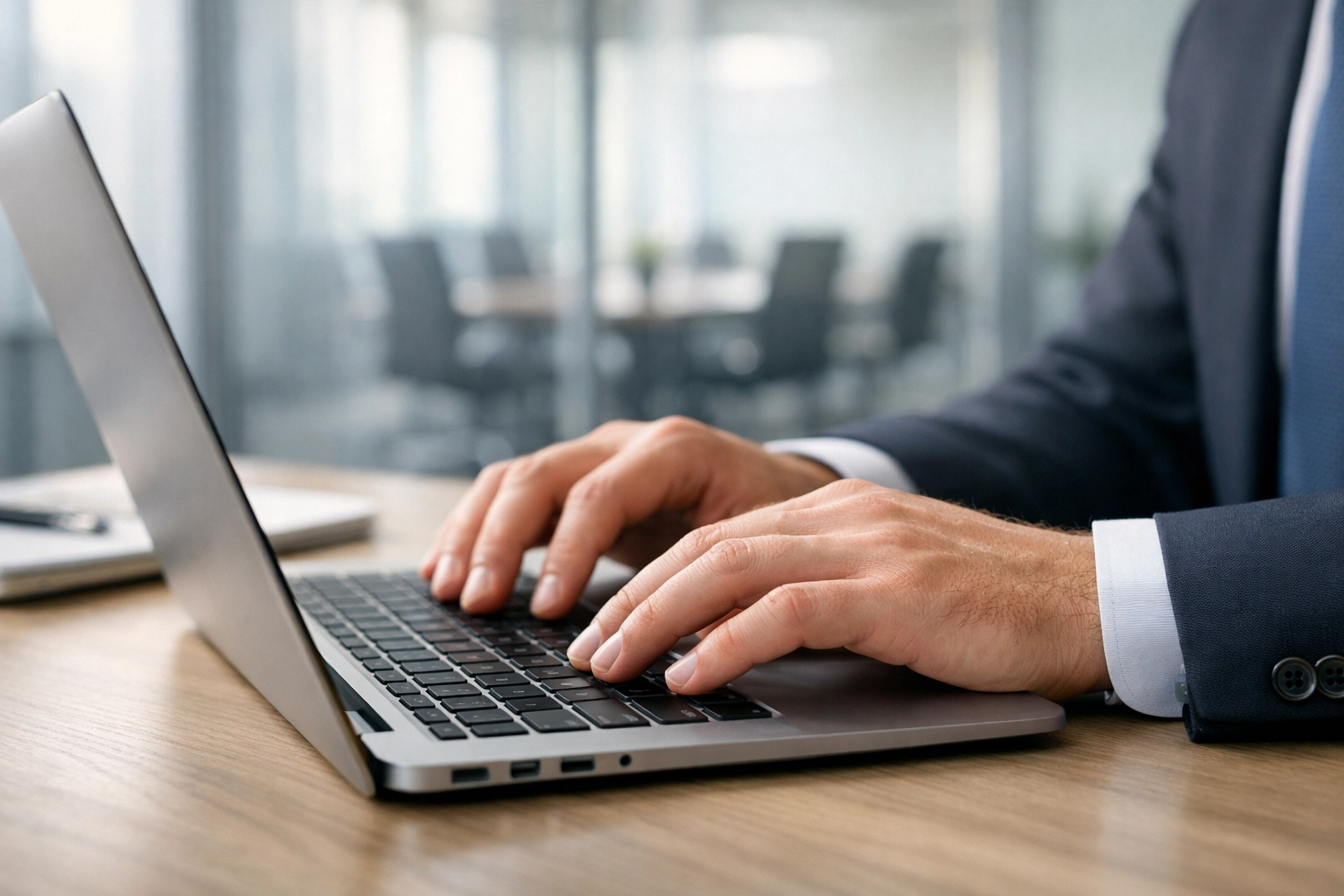 Professional using a laptop with digital alertness to avoid targeted phishing and cyber attacks.