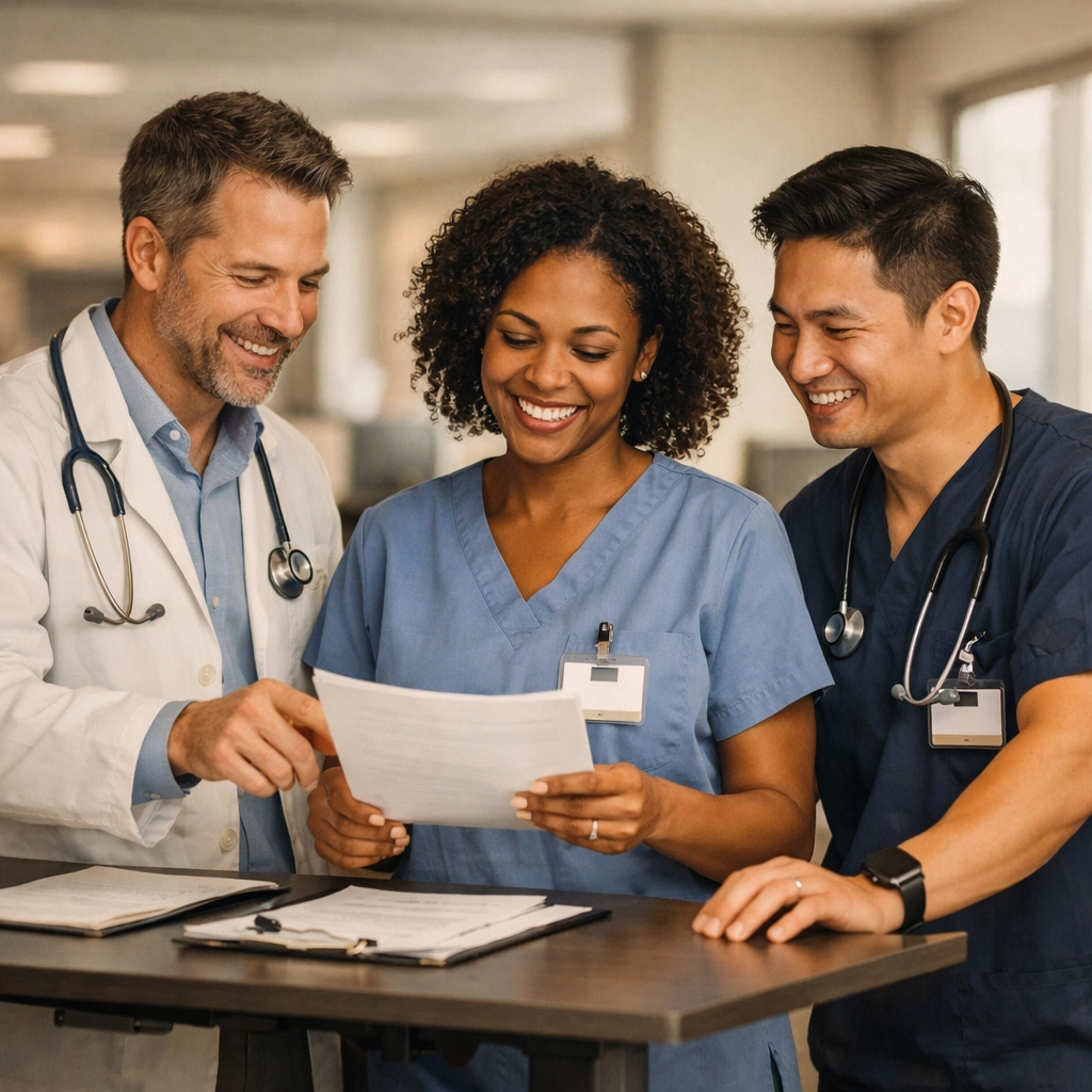 <strong>Monday: The Time Trap: Why Healthcare Practice Owners Can't Find Hours in Their Day</strong> Healthcare team collaborating confidently with clear systems and documentation