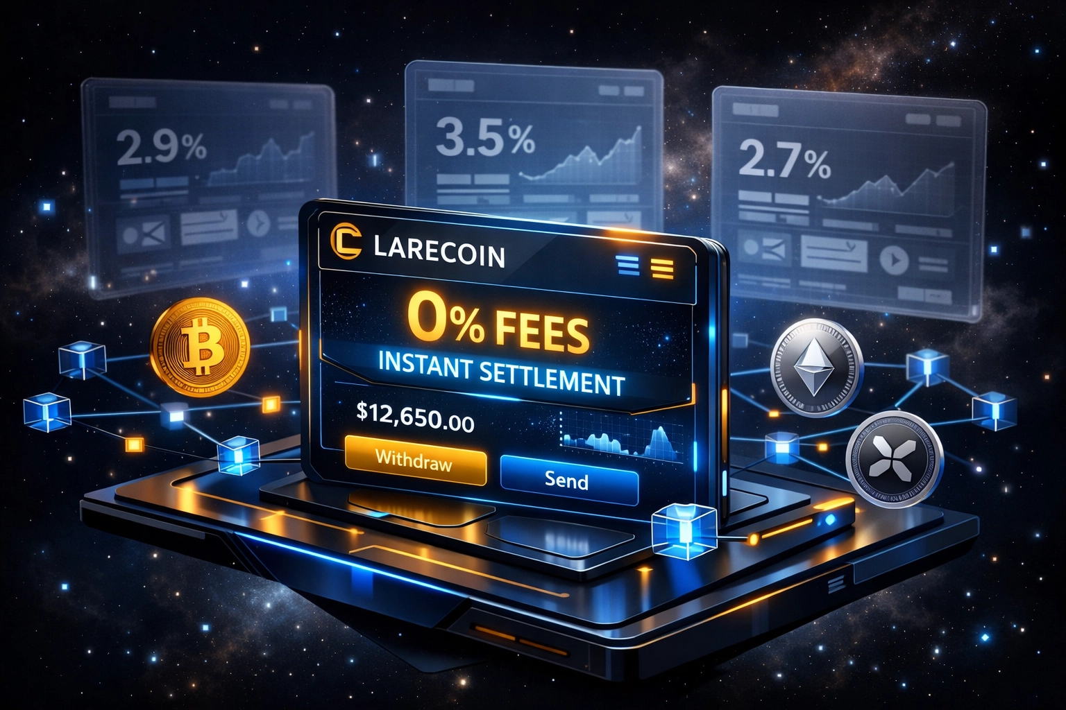 Larecoin merchant dashboard showing zero percentage fees compared to competitor crypto payment platforms