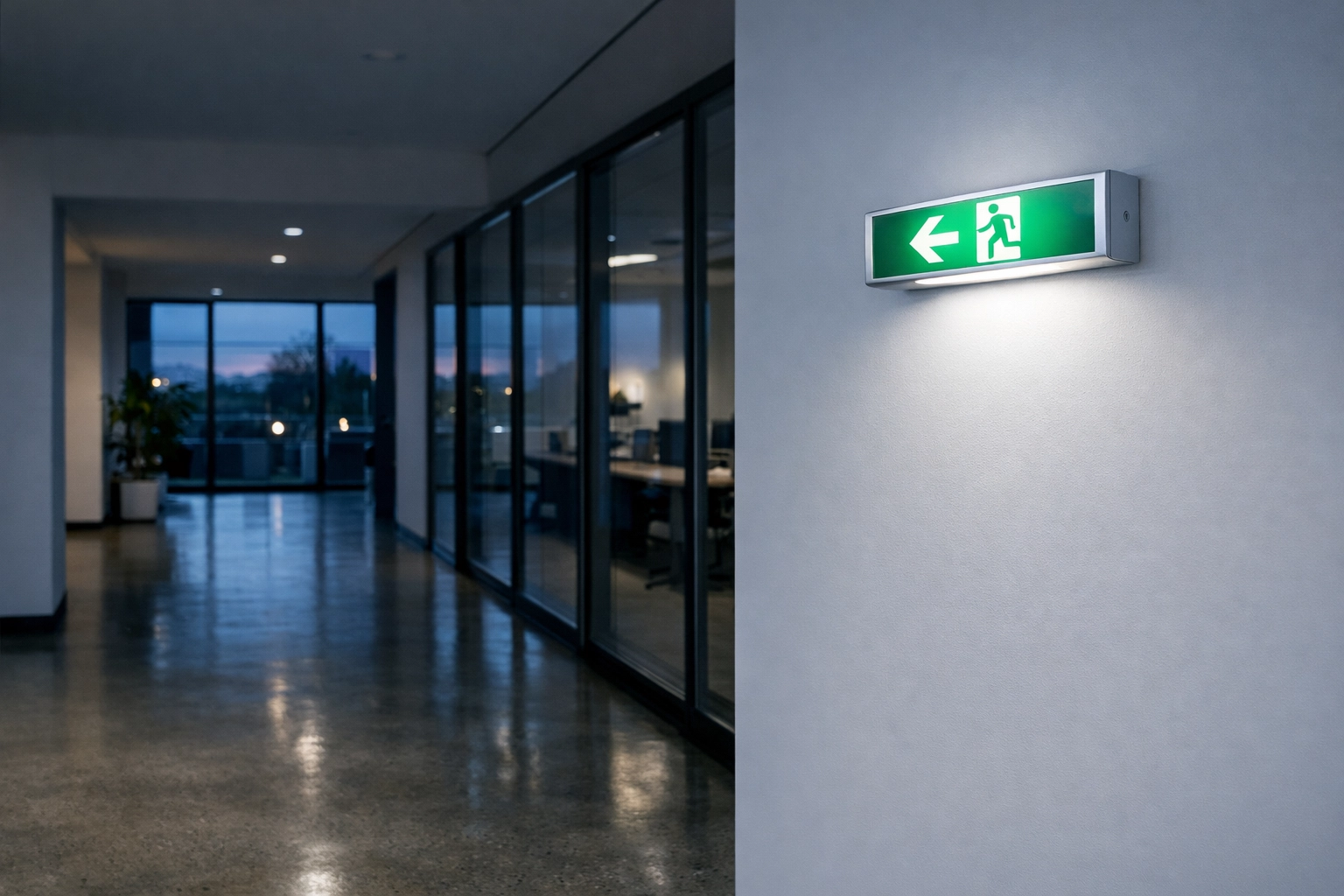 Professional emergency lighting installation in a Ferndown office for commercial electrical safety.